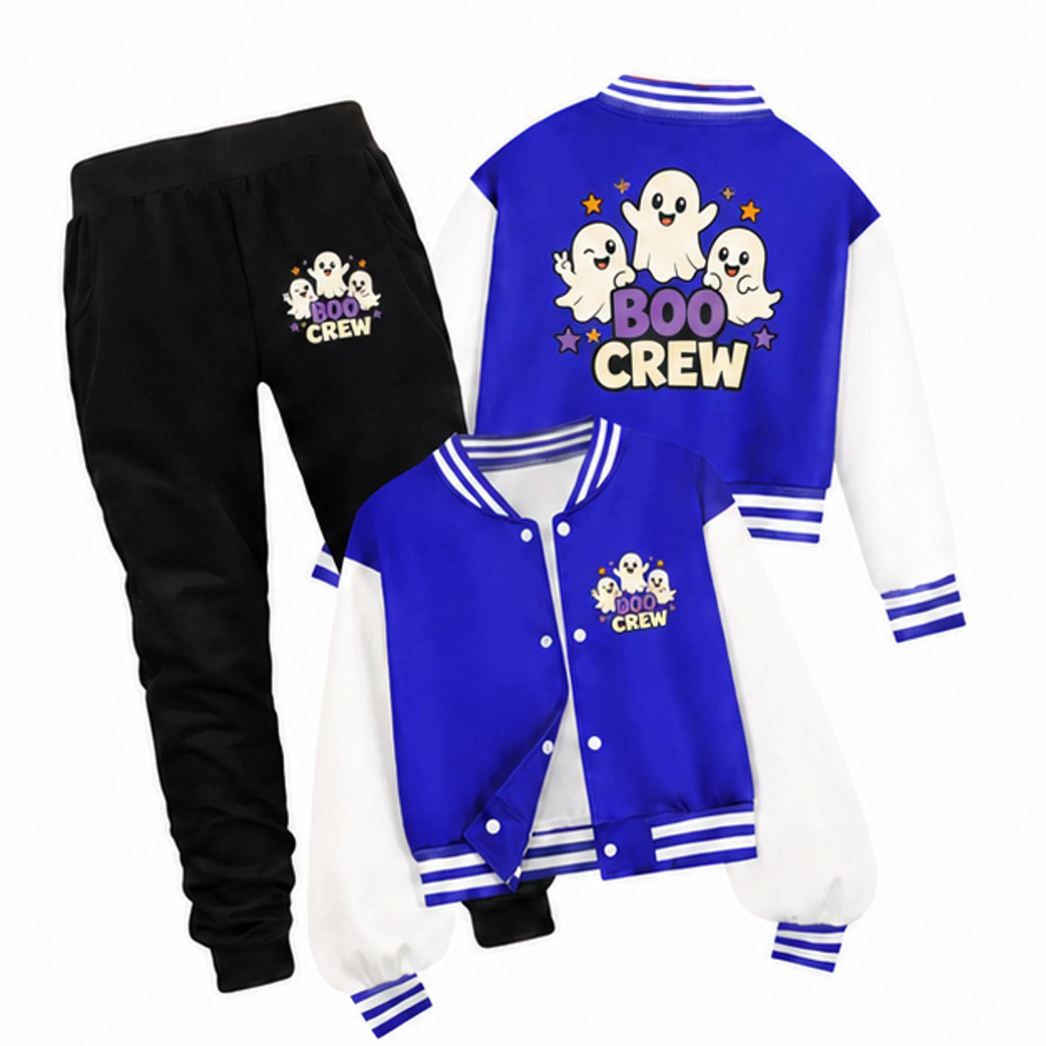 Blue · Set Custom Kids Baseball Jacket and Pants Set with the Boo Crew design