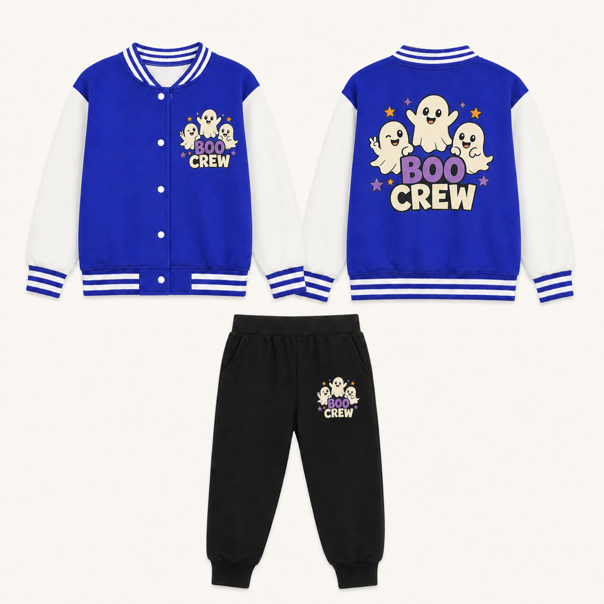 Boo Crew Custom Kids Baseball Jacket and Pants Set AI-rendered finished product