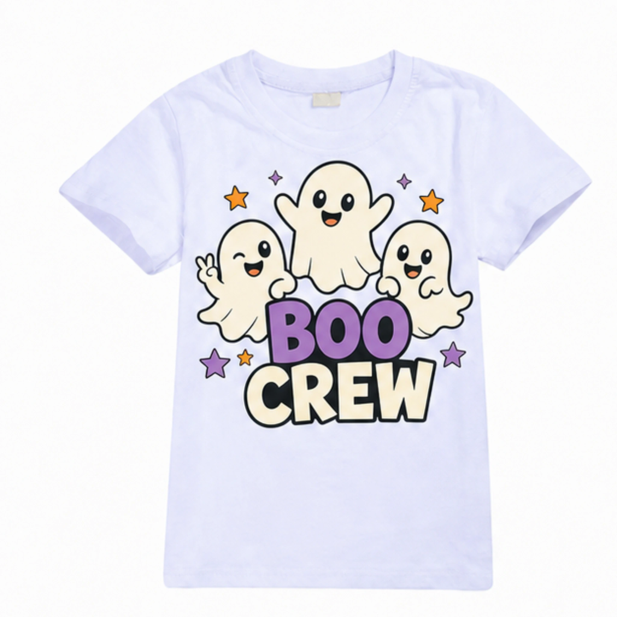 White Custom Kids Classic Short-Sleeve T-Shirt with the Boo Crew design