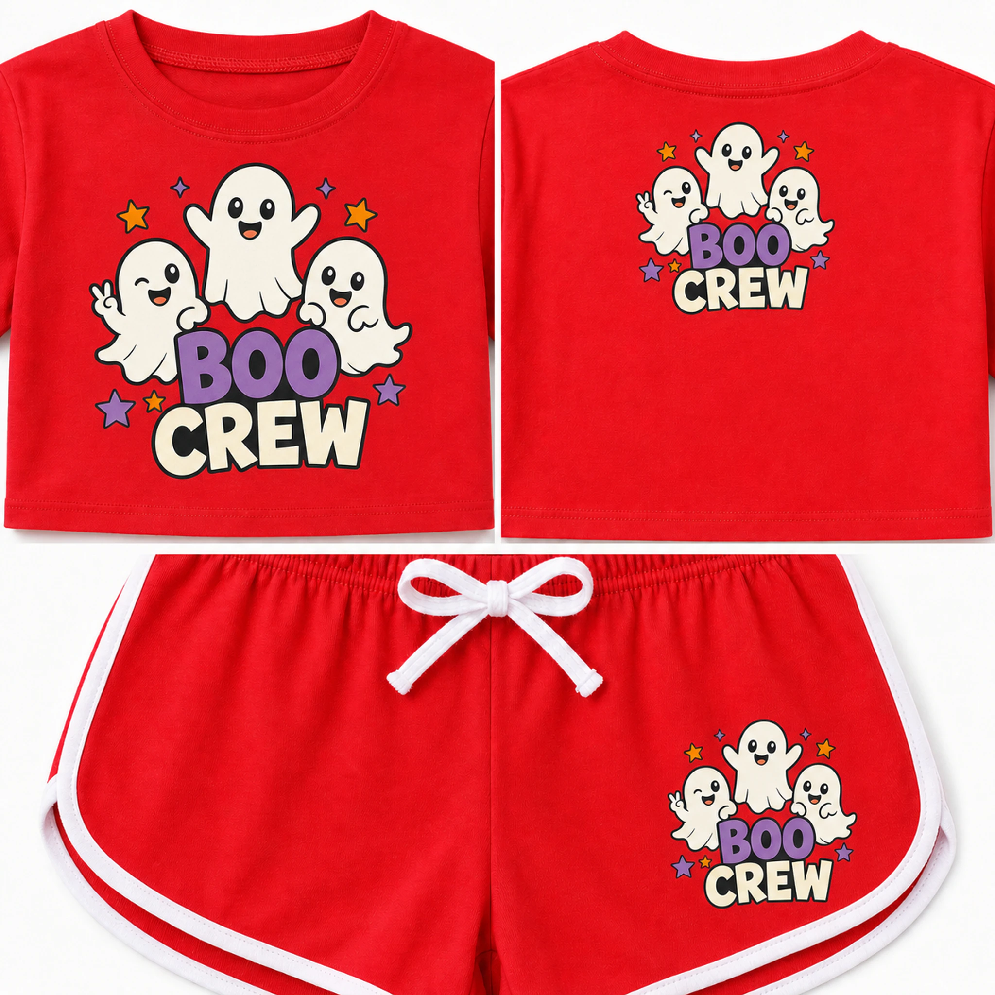 Boo Crew Custom Kids Checker Short-Sleeve Top and Shorts Set print, fabric, and construction details