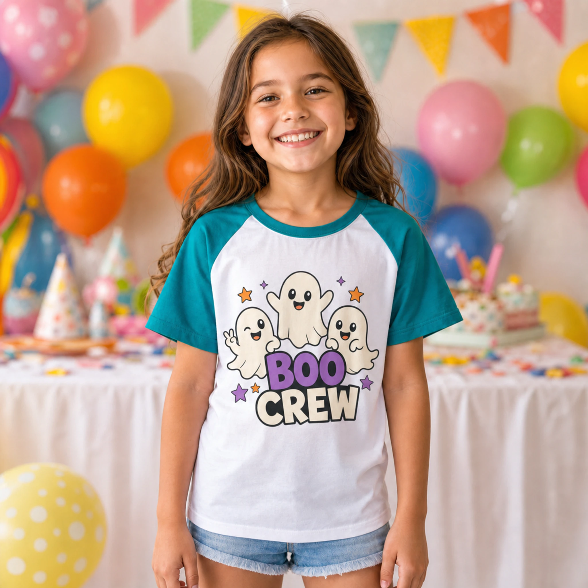 Boo Crew Custom Kids Color-Block T-Shirt shown in a styled lifestyle setting