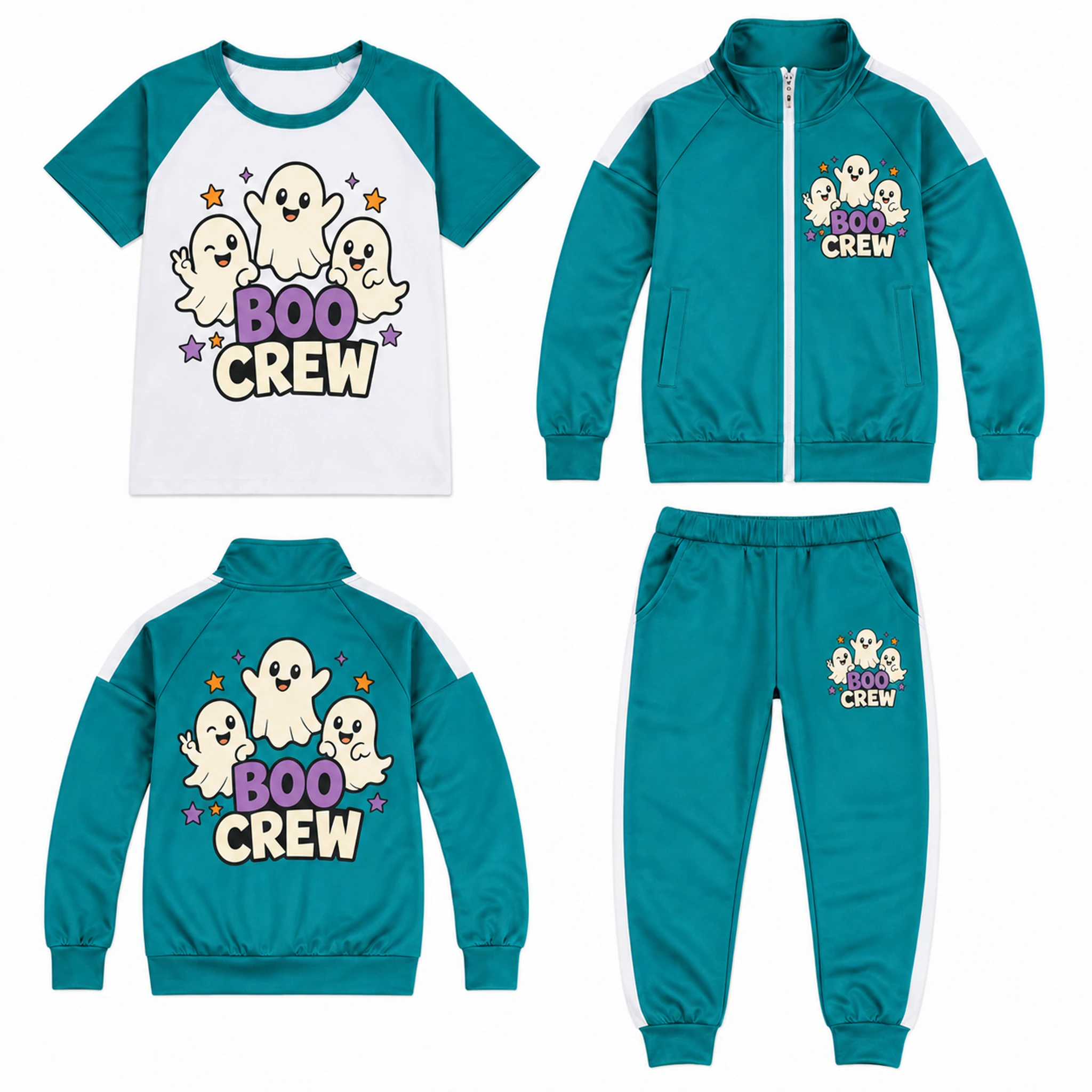Boo Crew Custom Kids Color-Block Three-Piece Tracksuit Set AI-rendered finished product