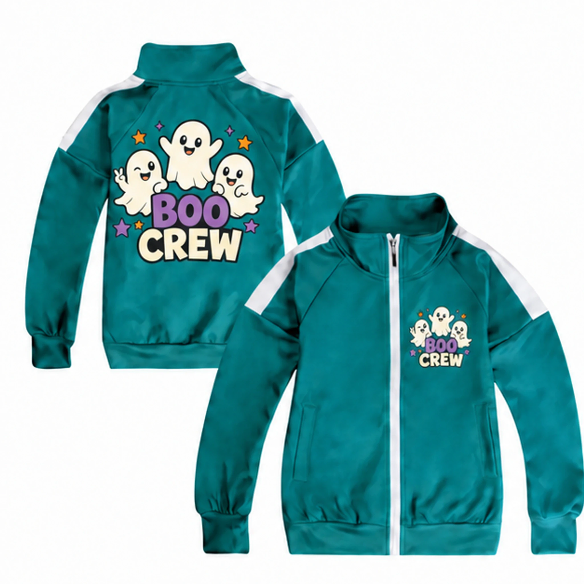 Zip Jacket Custom Kids Color-Block Zip Jacket with the Boo Crew design