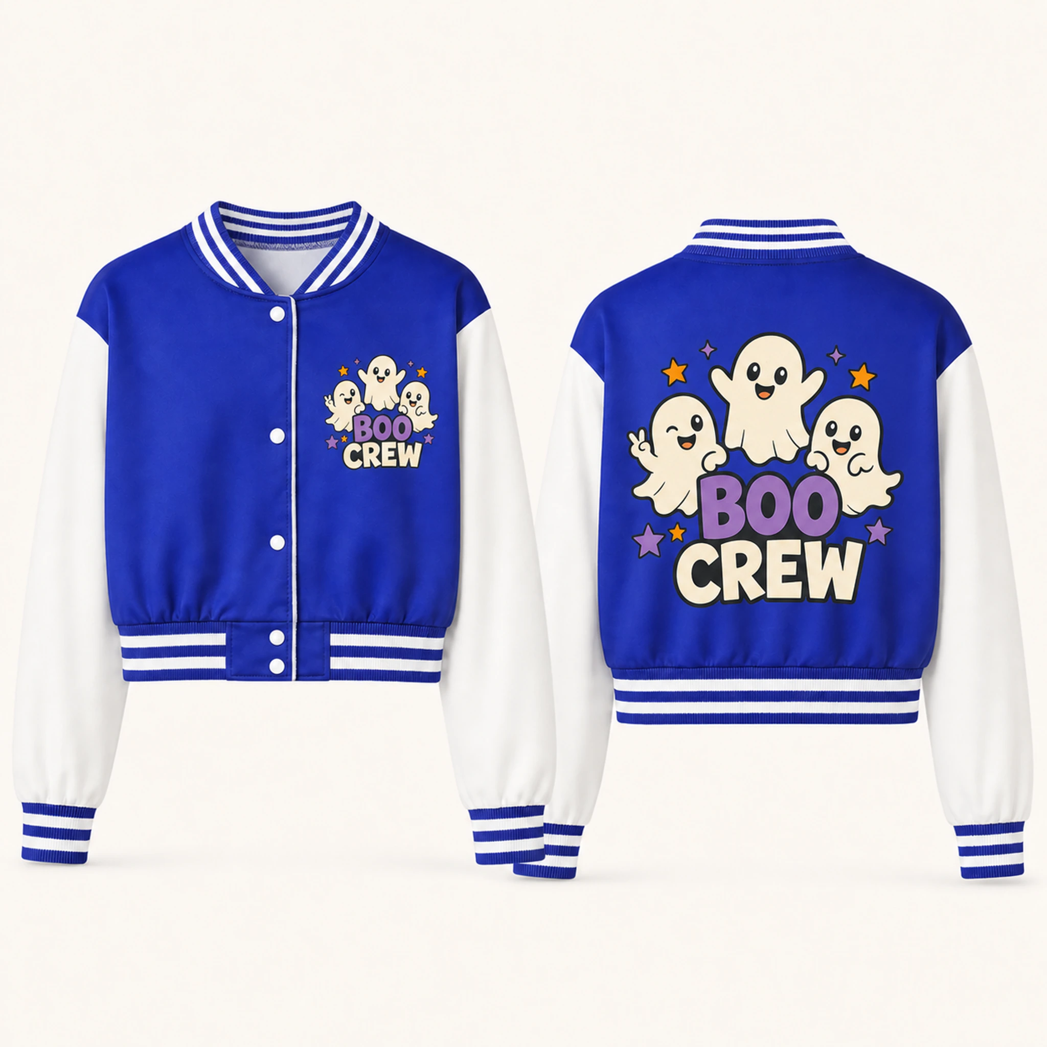 Boo Crew Custom Kids Cropped Baseball Jacket AI-rendered finished product