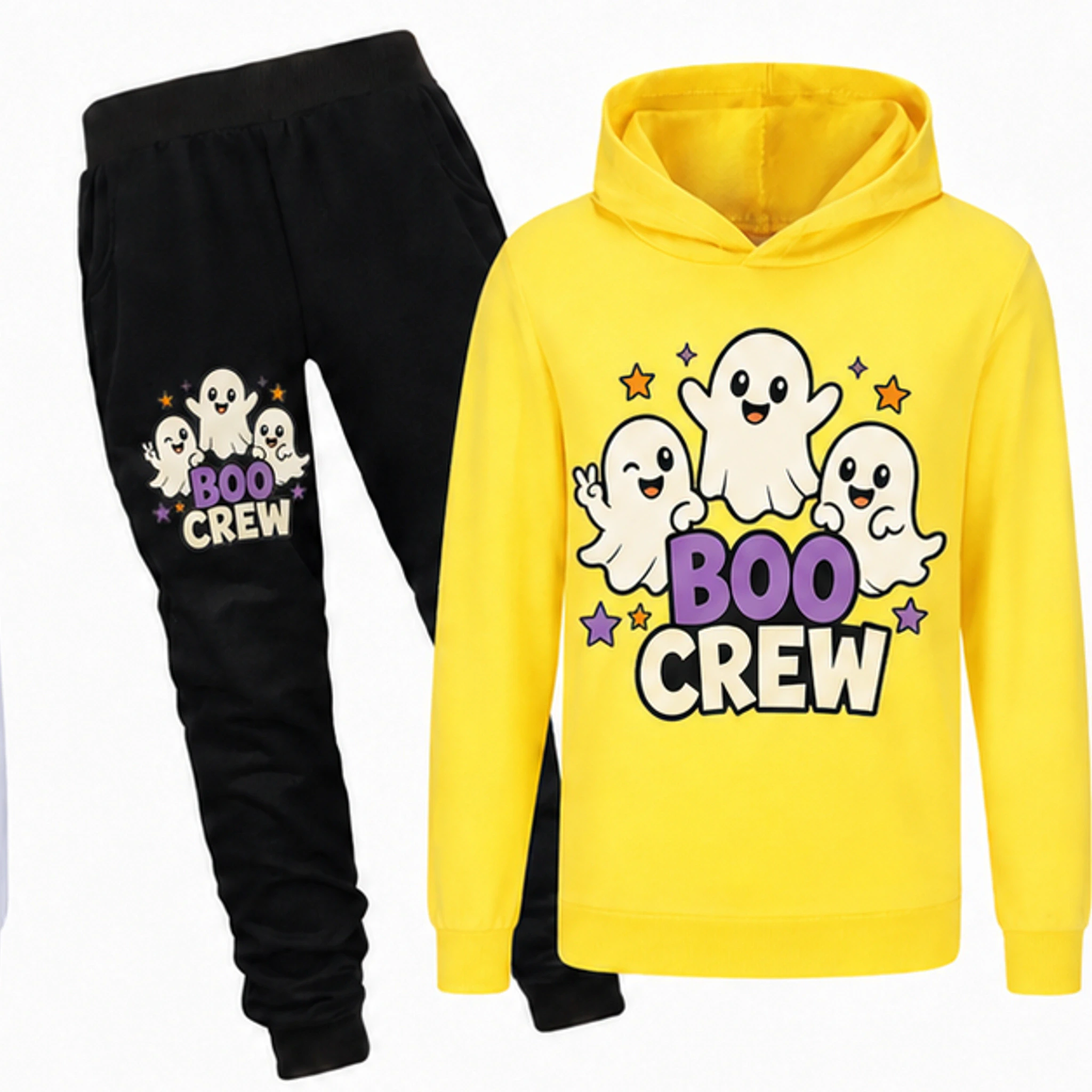Yellow Custom Kids Hoodie and Jogger Set with the Boo Crew design