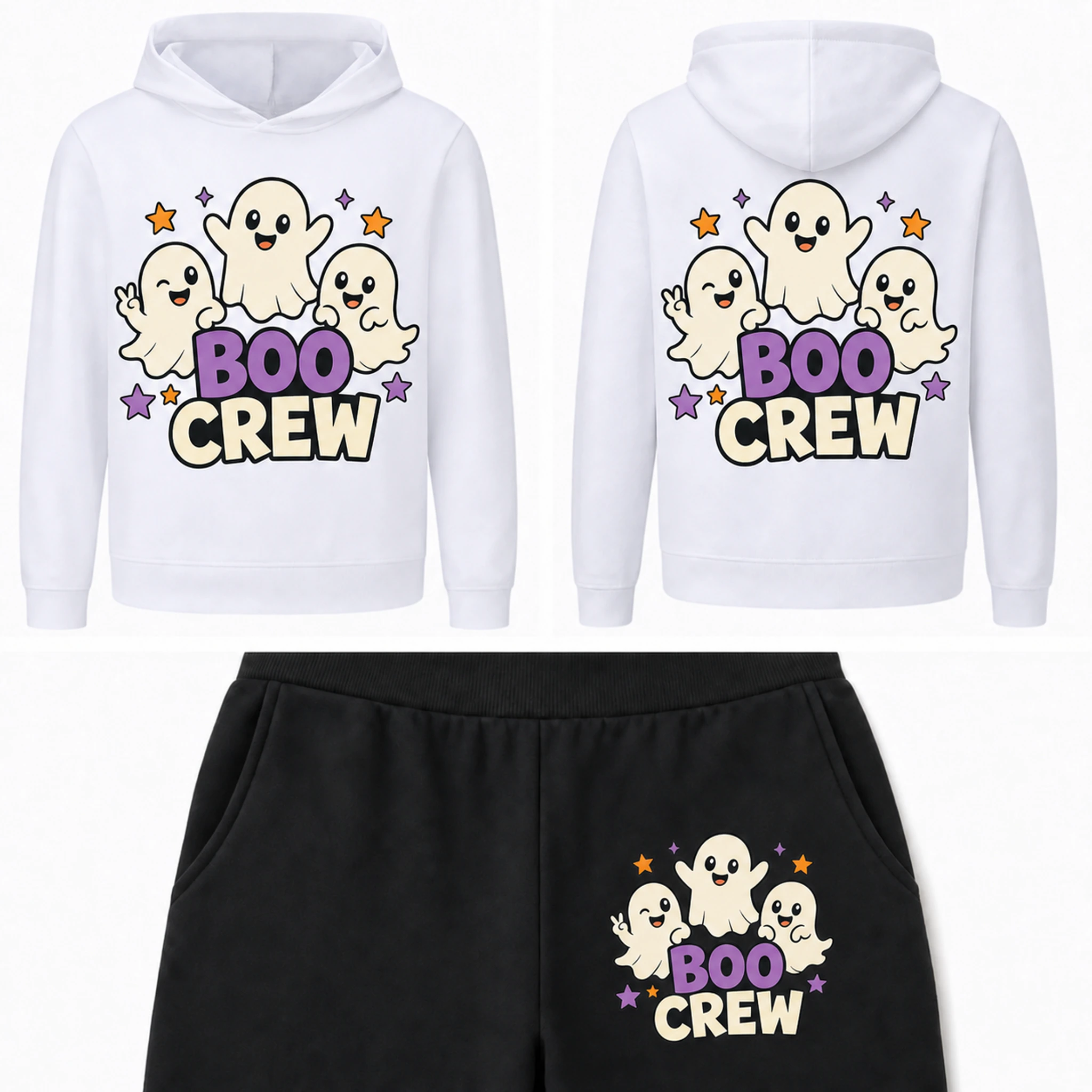 Boo Crew Custom Kids Hoodie and Jogger Set print, fabric, and construction details