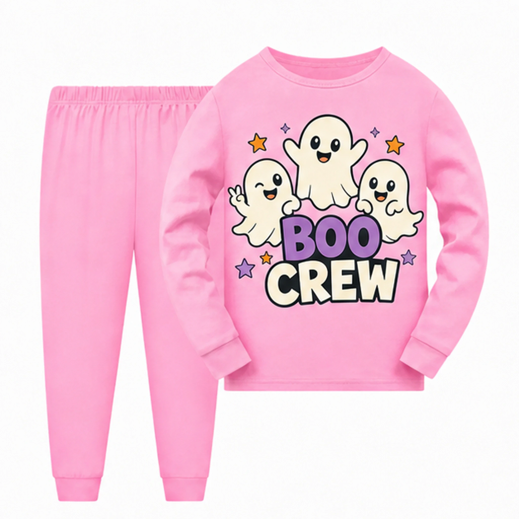 Pink · Set Custom Kids Long Pajama Set with the Boo Crew design