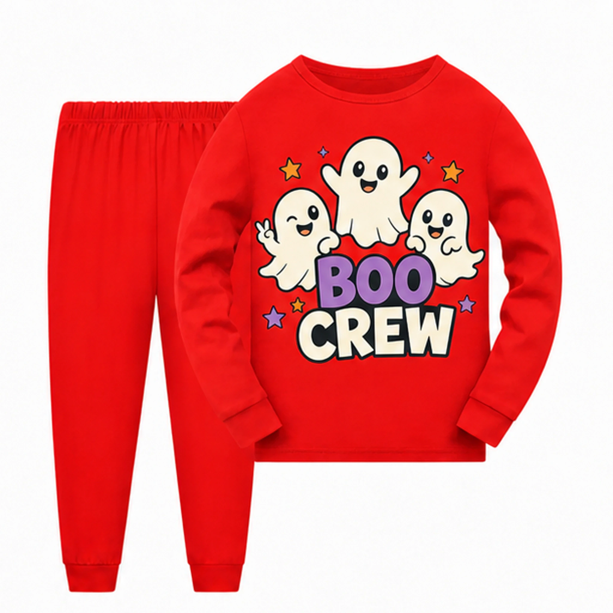 Red · Set Custom Kids Long Pajama Set with the Boo Crew design