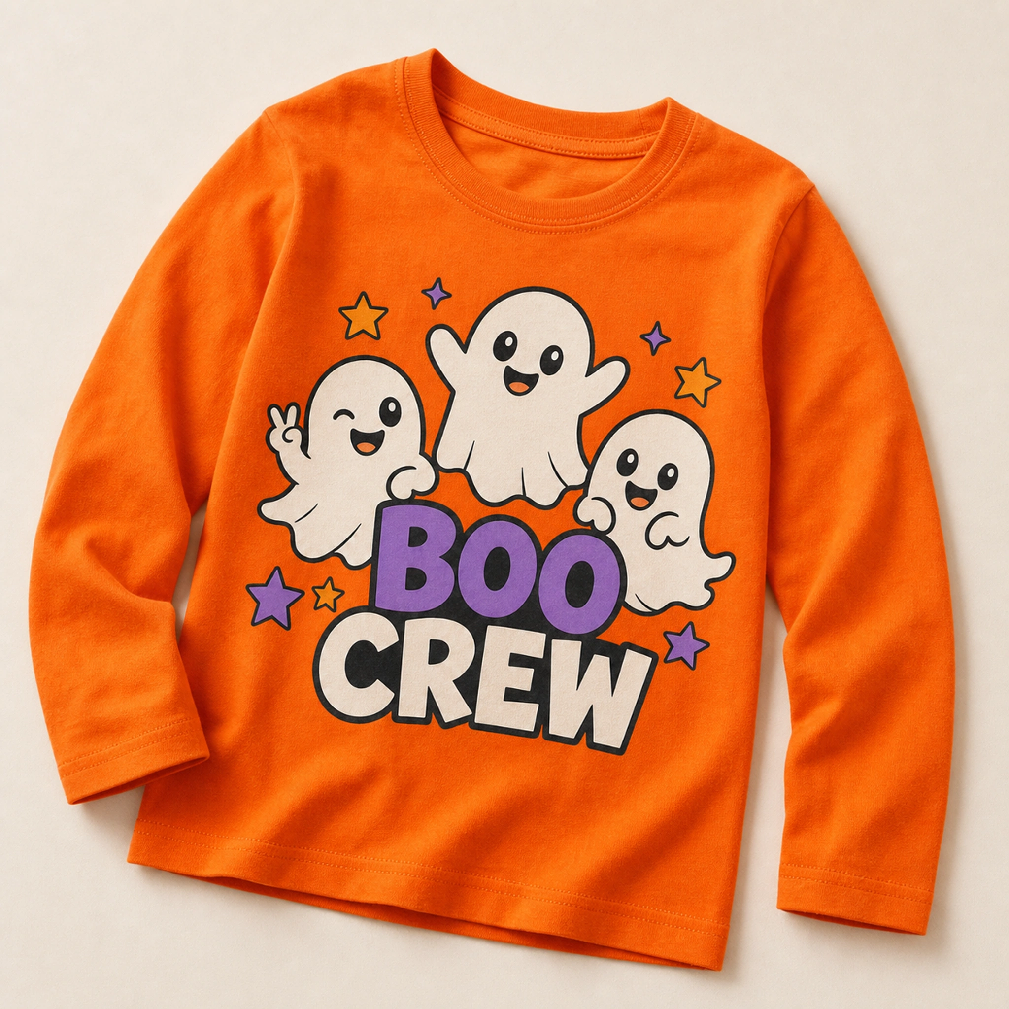Boo Crew Custom Kids Long-Sleeve T-Shirt print, fabric, and construction details