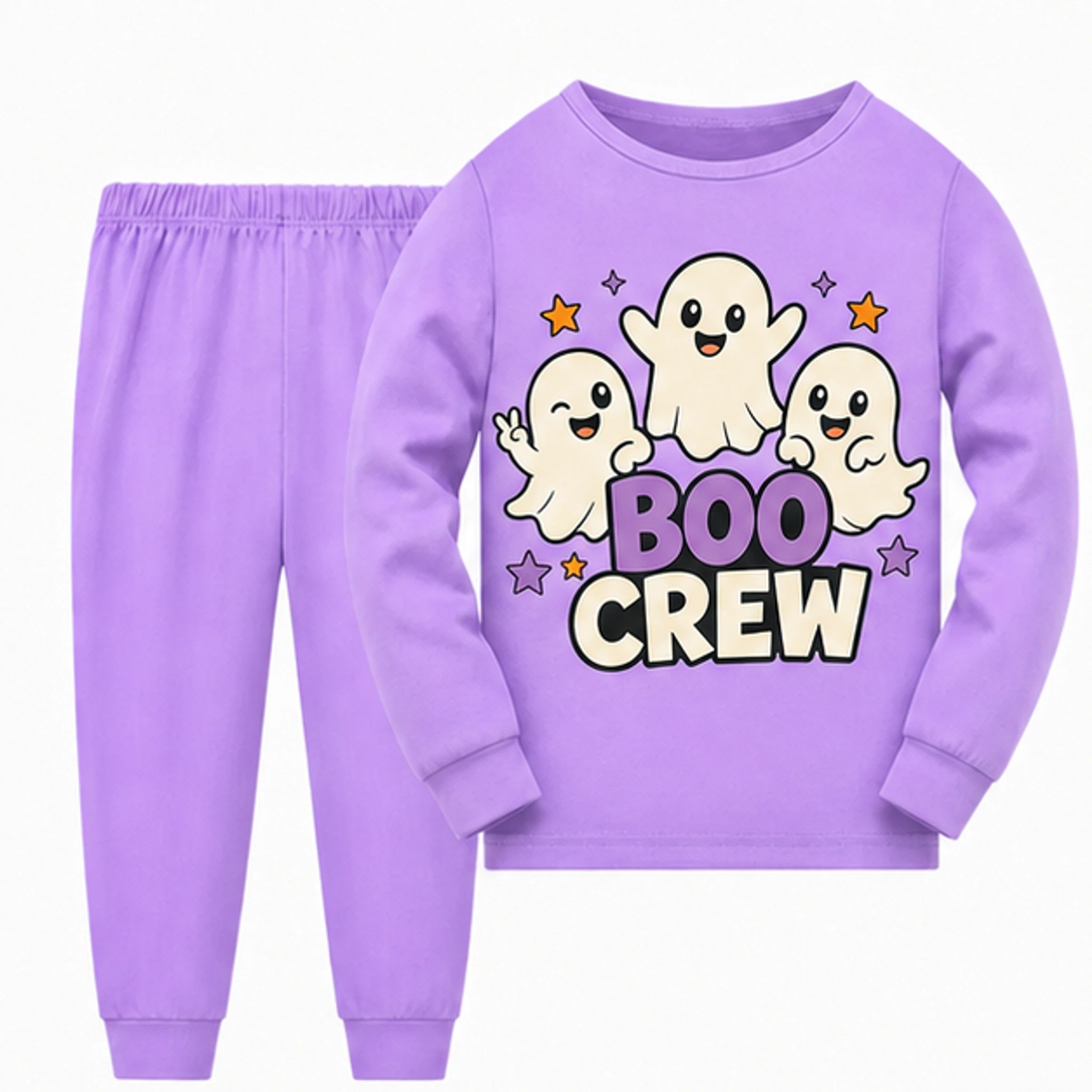 Purple · Long-Sleeve Style Custom Kids Long-Sleeve Top and Pants Set with the Boo Crew design