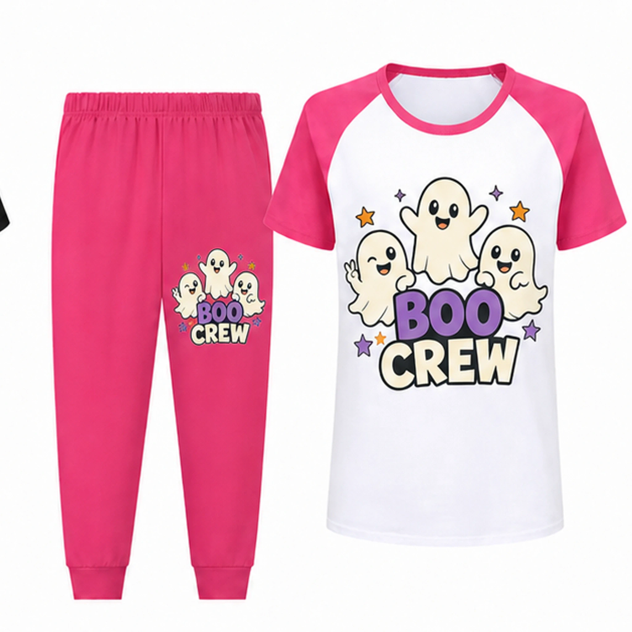 Rose Red · Long Pants Custom Kids Short-Sleeve Top and Long Pants Sports Set with the Boo Crew design