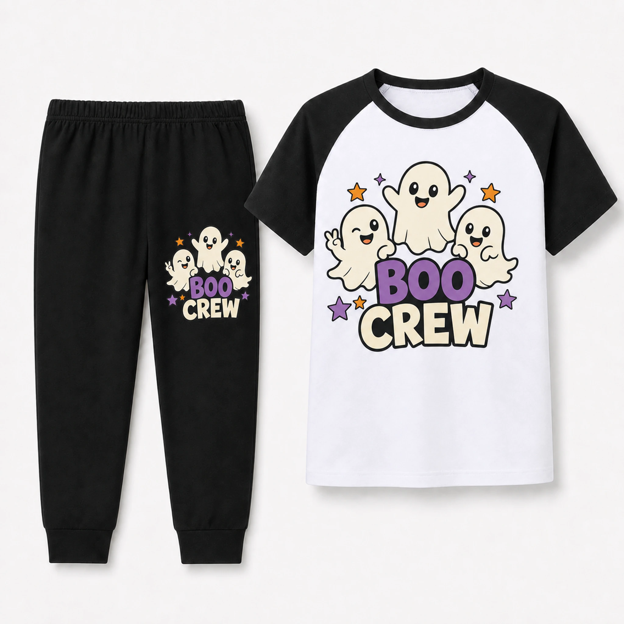 Boo Crew Custom Kids Short-Sleeve Top and Long Pants Sports Set AI-rendered finished product