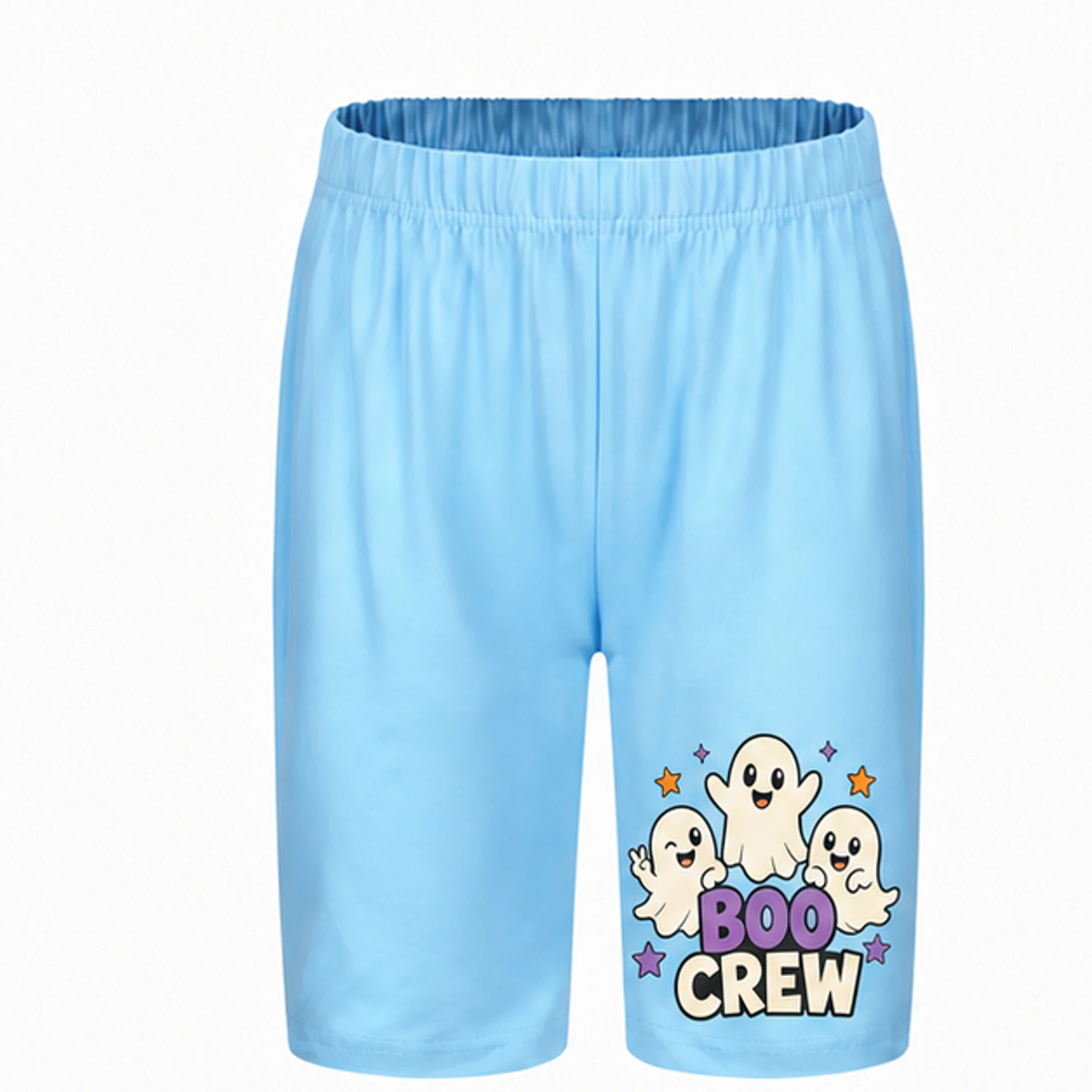 Light Blue Custom Kids Milk-Silk Pajama Shorts with the Boo Crew design