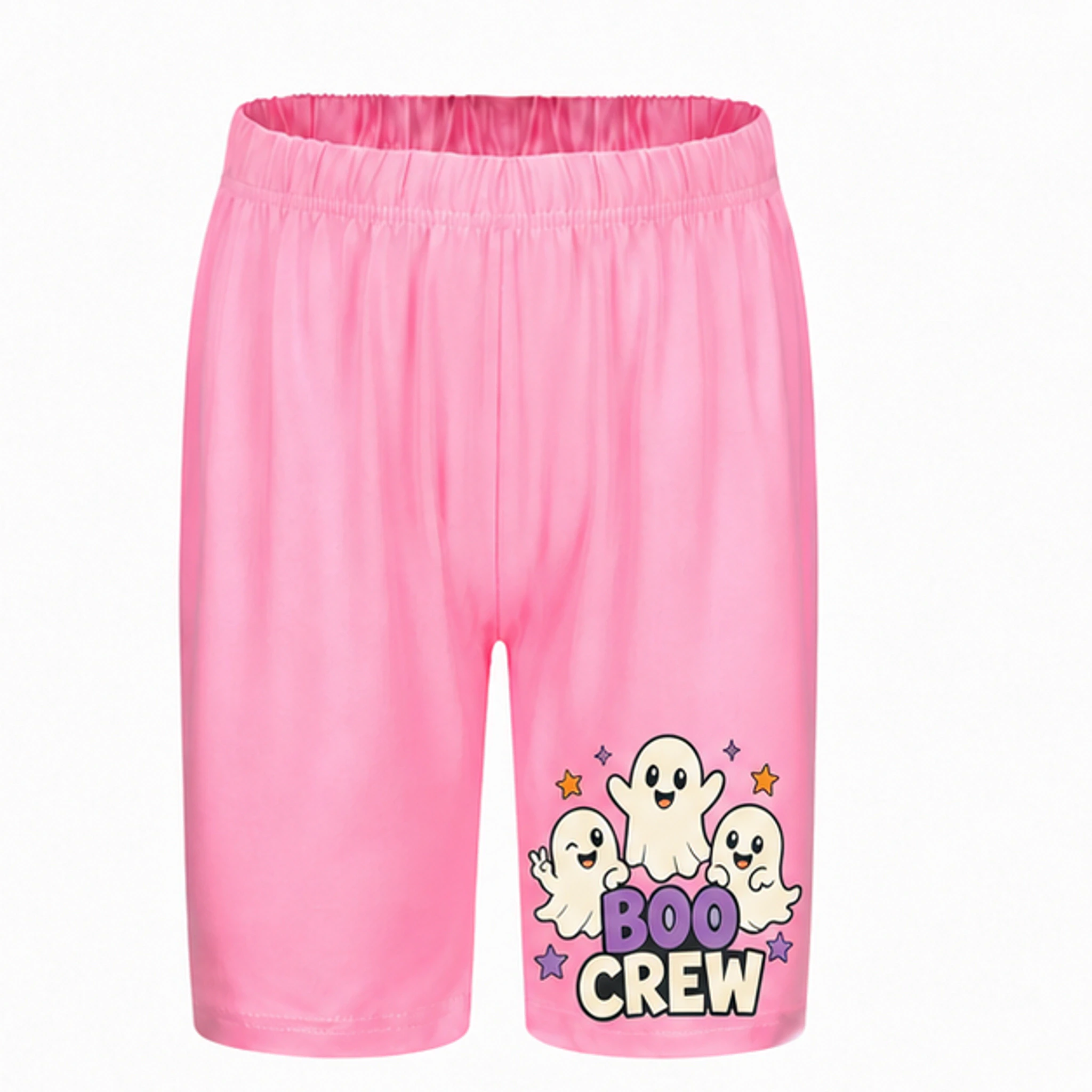 Pink Custom Kids Milk-Silk Pajama Shorts with the Boo Crew design