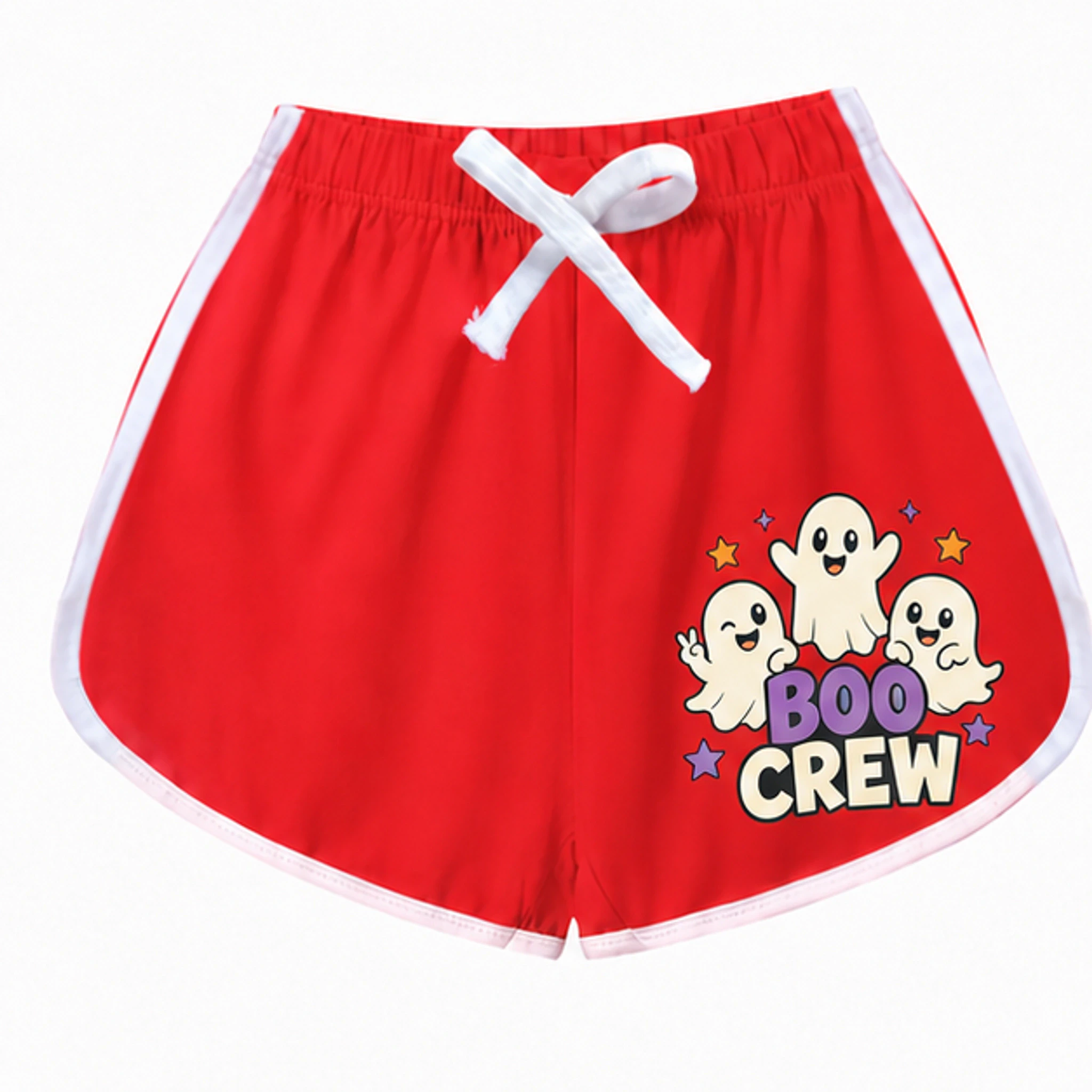 Red Custom Kids Milk-Silk Pajama Shorts with the Boo Crew design