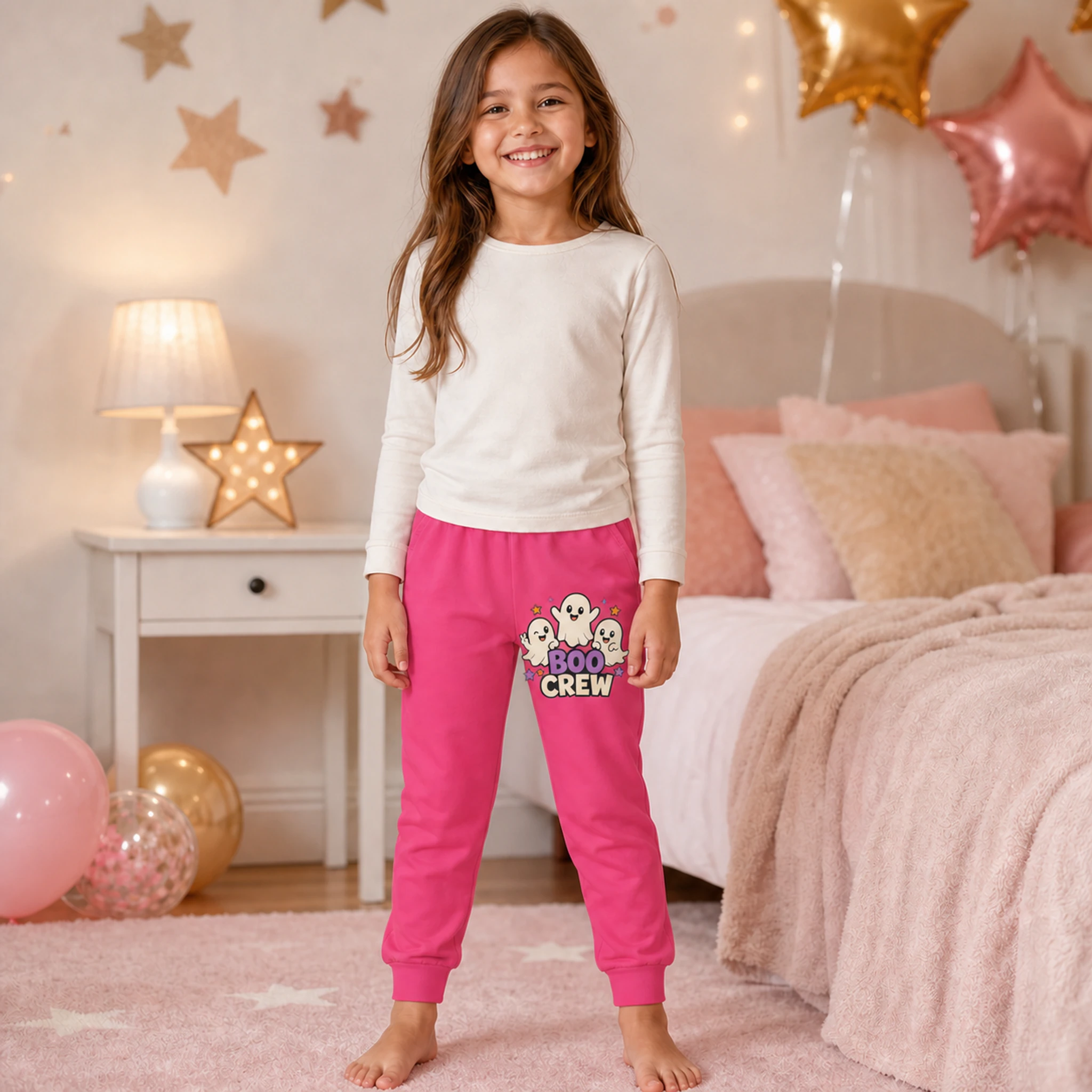 Boo Crew Custom Kids Long Pajama Pants — Pants Only shown in a styled lifestyle setting