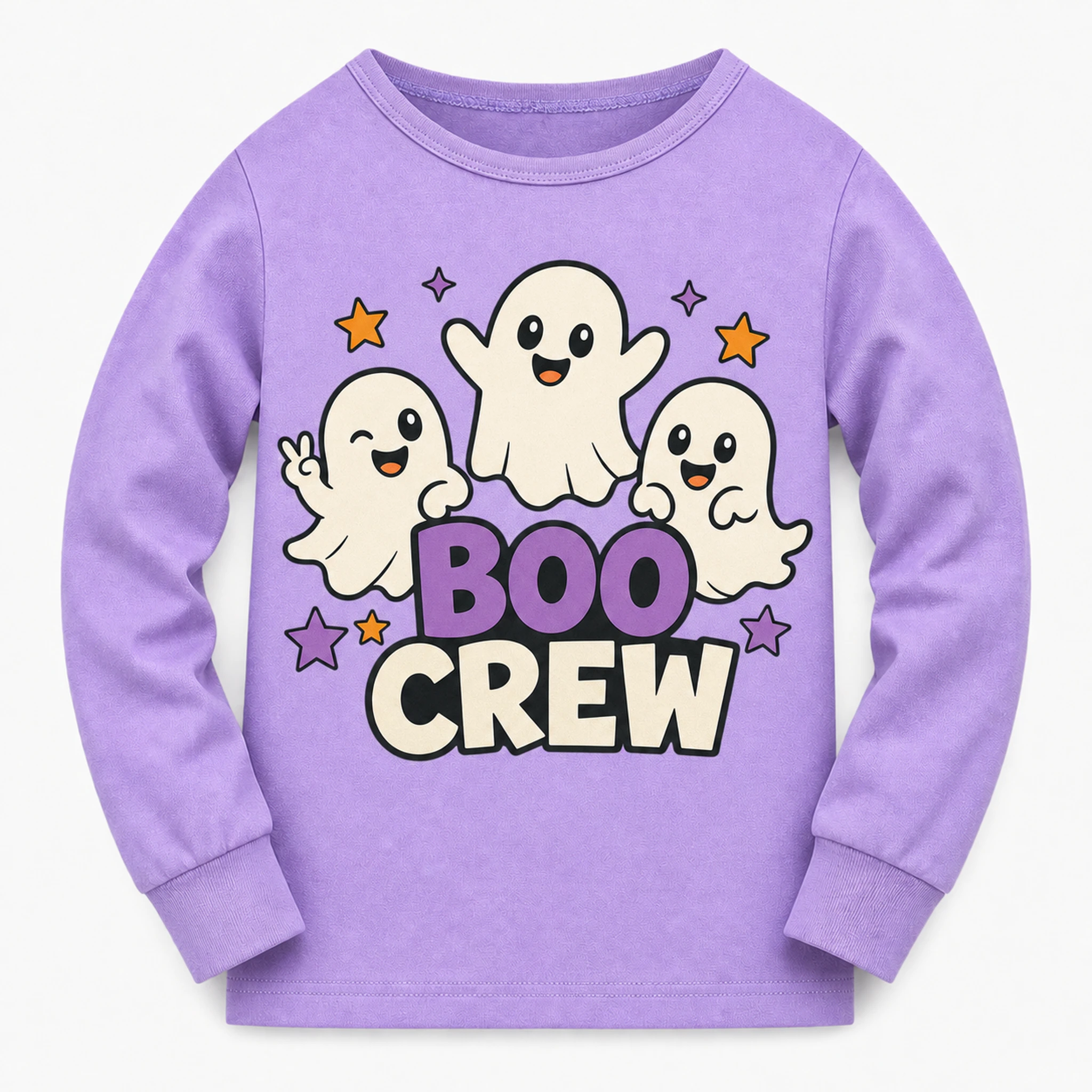 Boo Crew Custom Kids Long-Sleeve Pajama Top print, fabric, and construction details