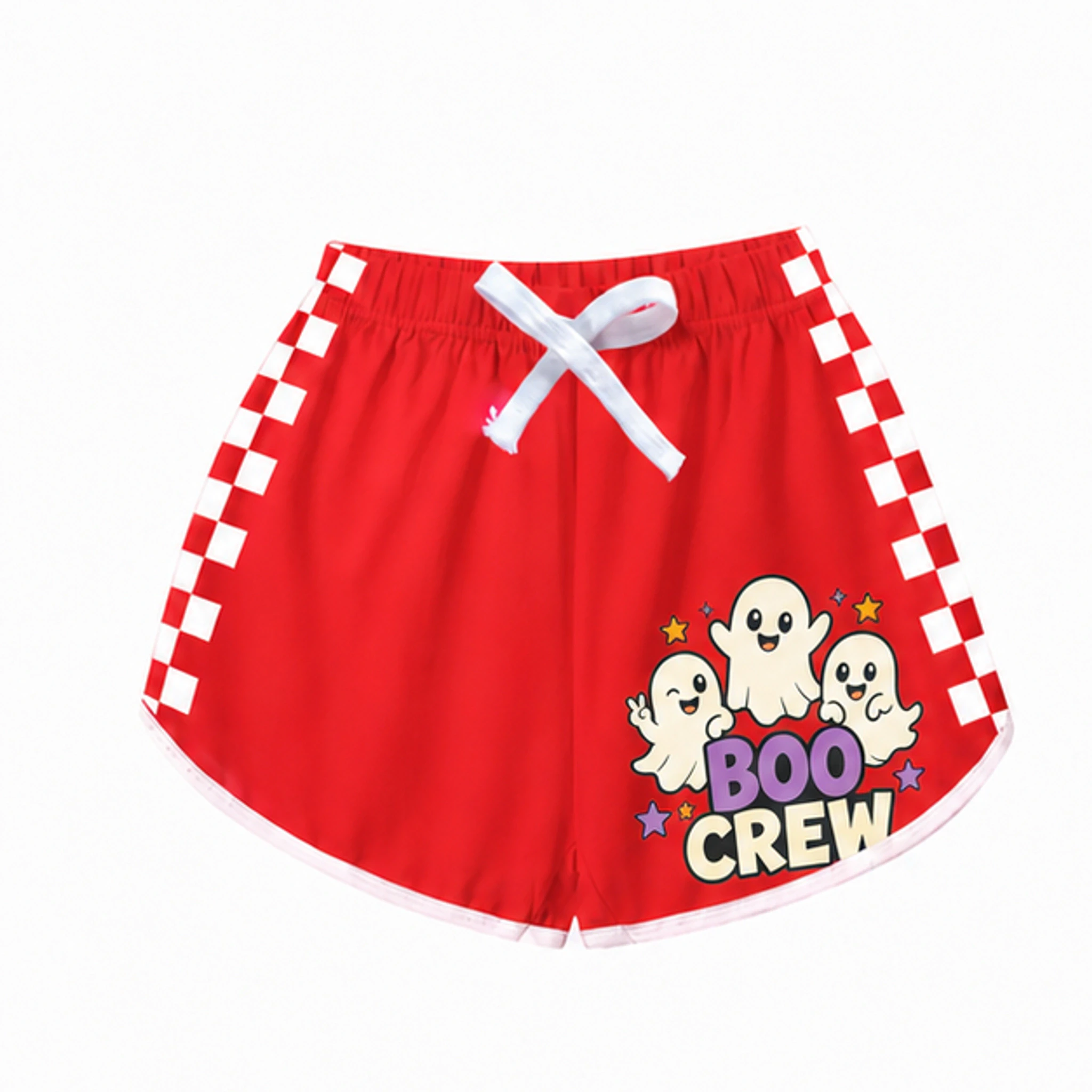 Red · Polka-Dot Style Custom Kids Checker-Stripe Pajama Shorts with the Boo Crew design