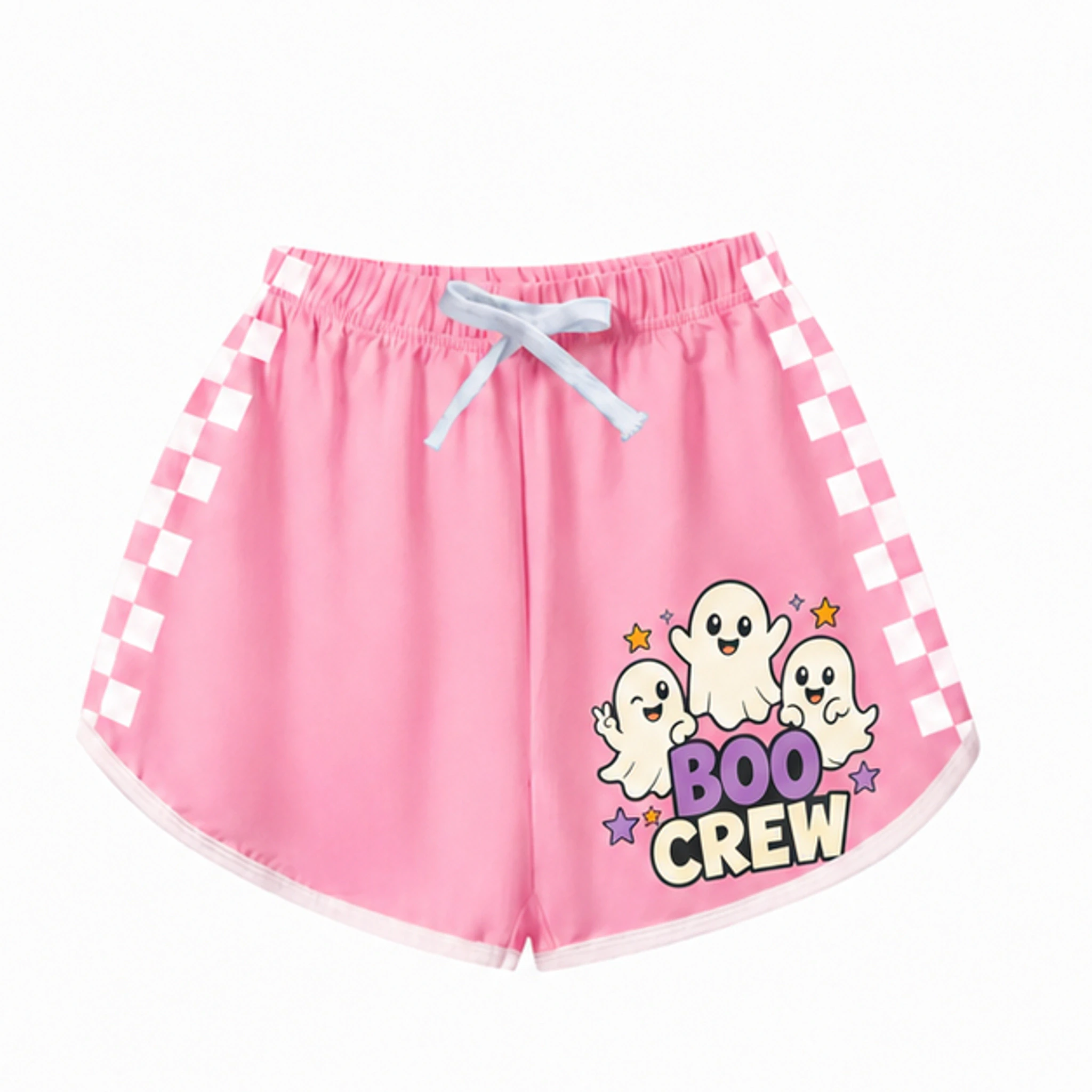 Pink · Polka-Dot Style Custom Kids Checker-Stripe Pajama Shorts with the Boo Crew design