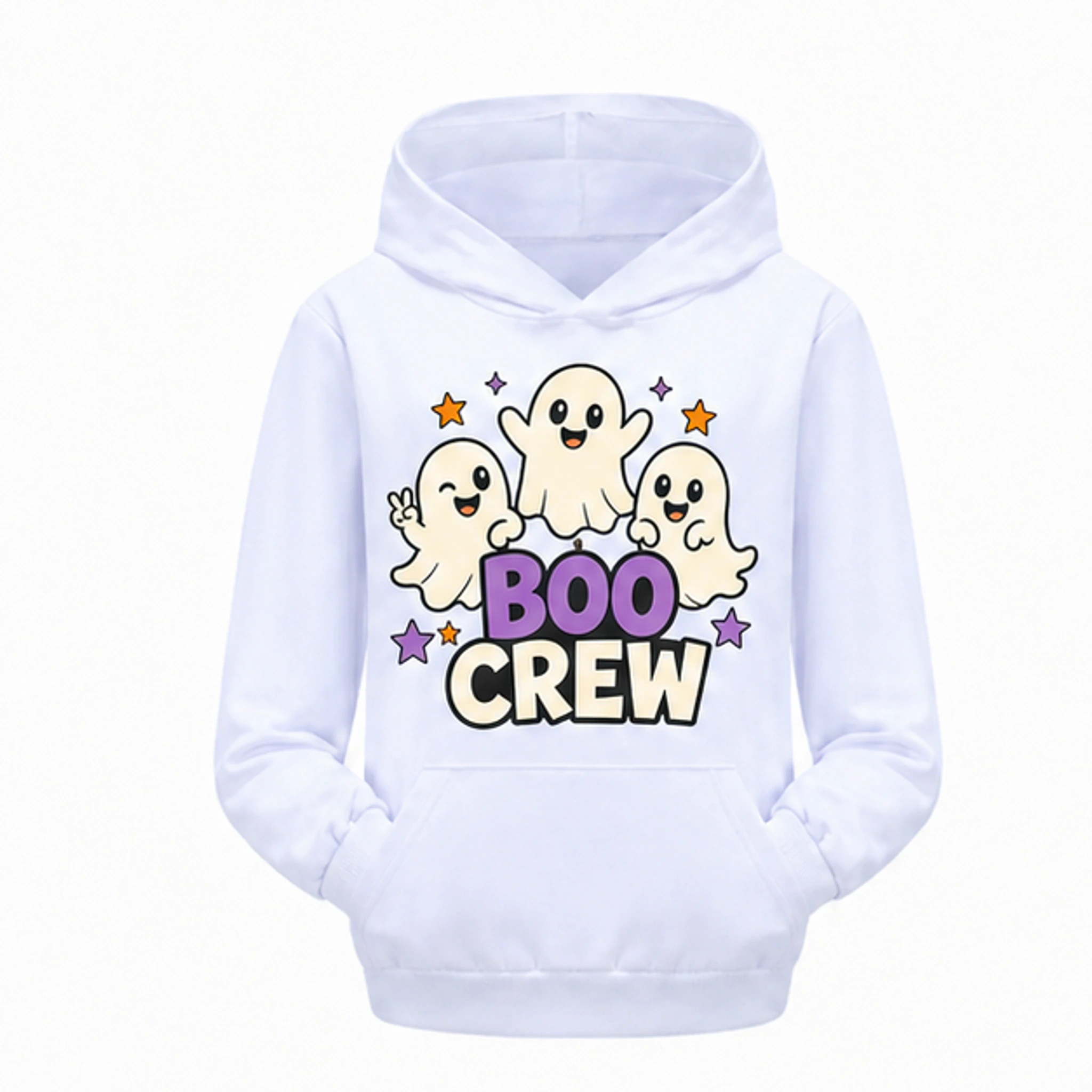 White Custom Kids Pullover Hoodie with the Boo Crew design