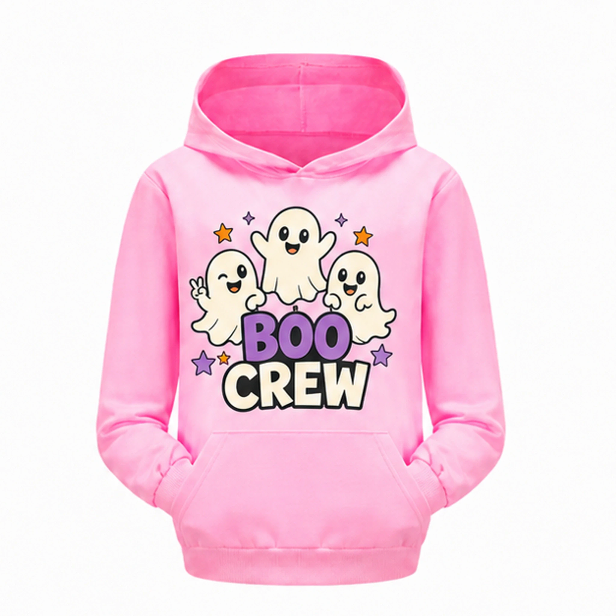 Pink Custom Kids Pullover Hoodie with the Boo Crew design