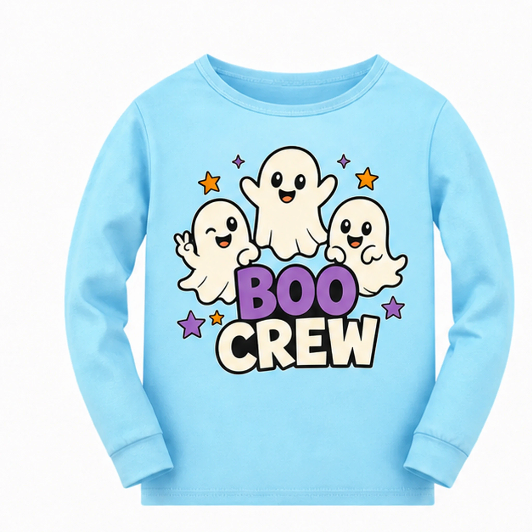 Light Blue · Long-Sleeve Style Custom Kids Soft Long-Sleeve Top with the Boo Crew design