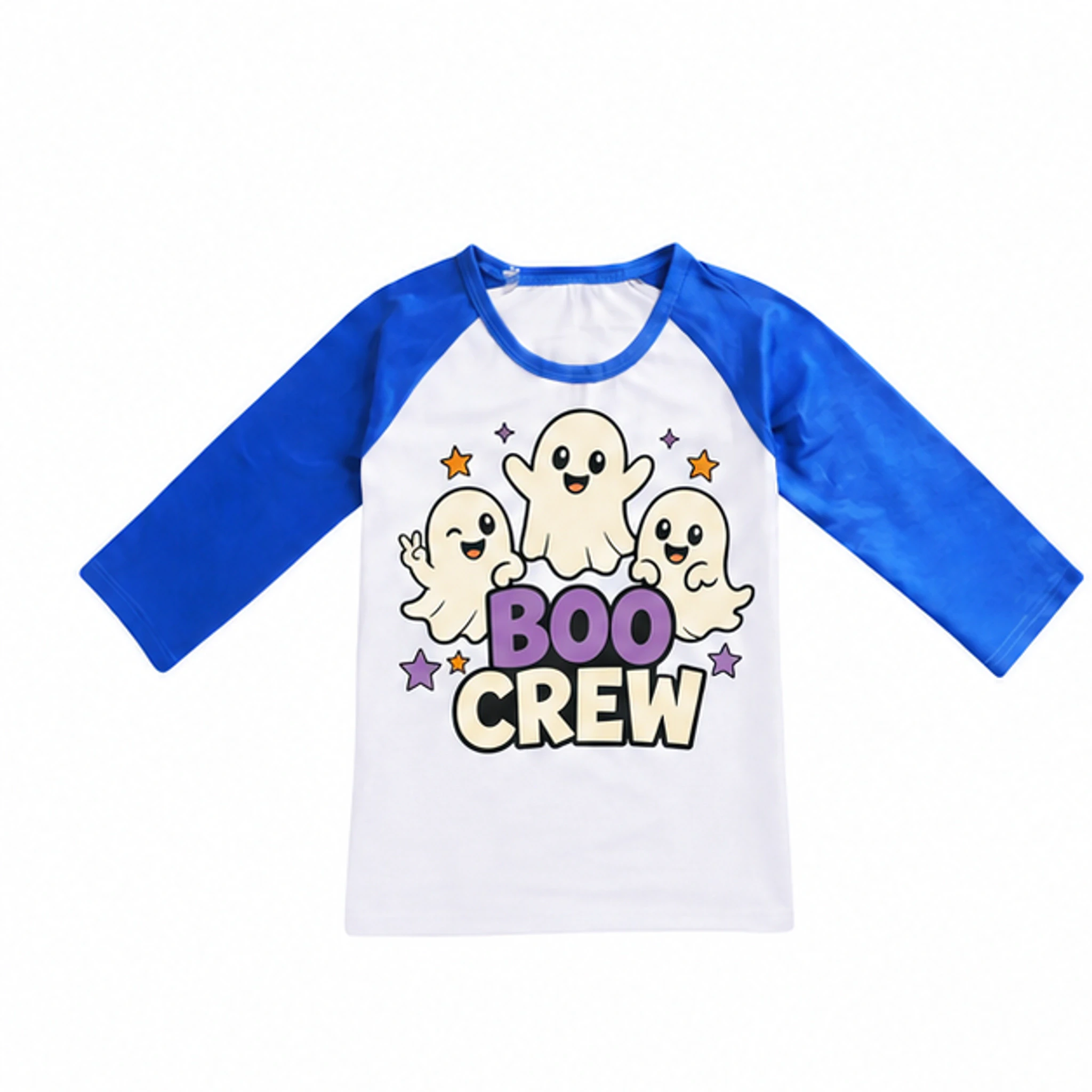 Blue · Short-Sleeve Style Custom Kids Soft Three-Quarter-Sleeve Top — Alternate Style with the Boo Crew design