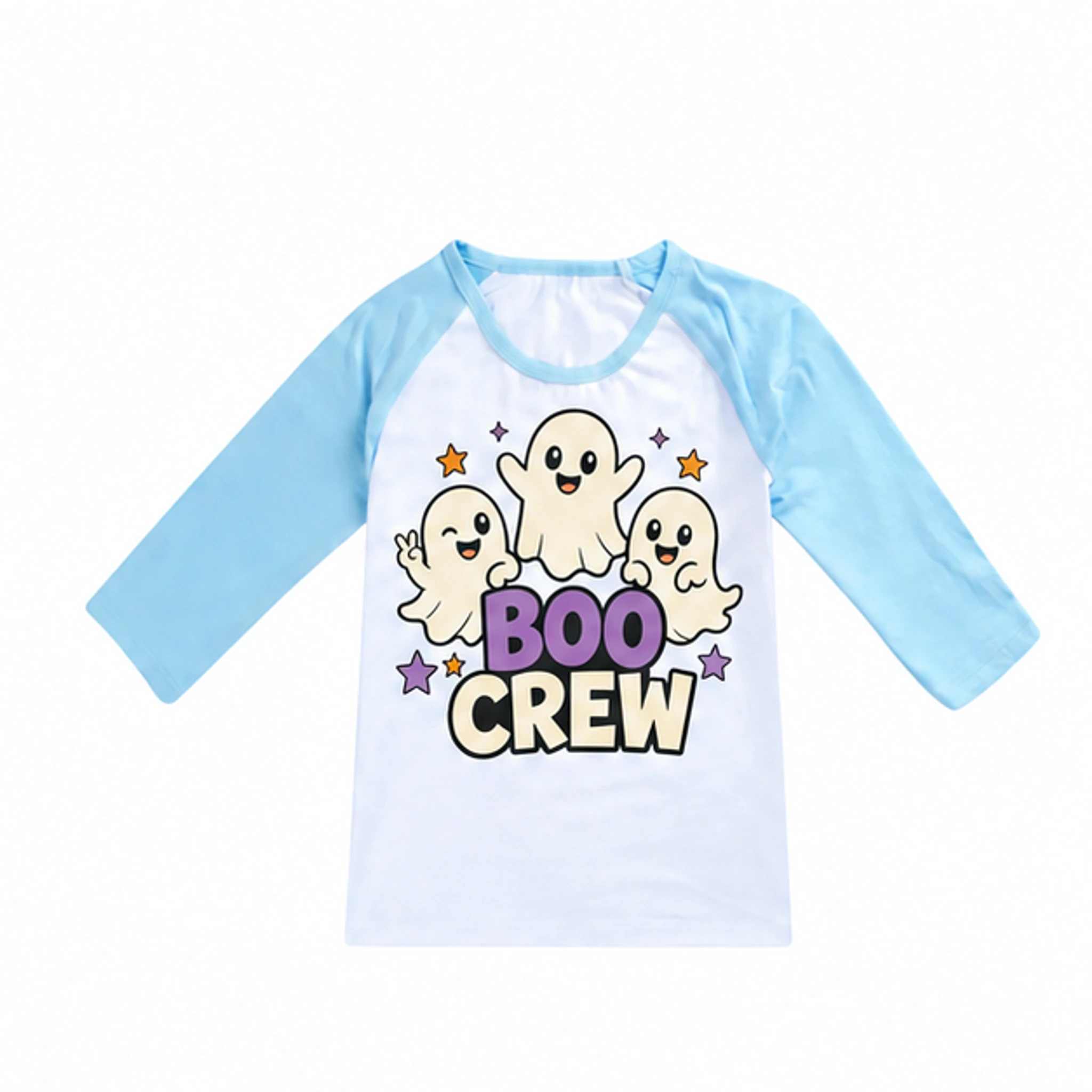 Light Blue · Short-Sleeve Style Custom Kids Soft Three-Quarter-Sleeve Top — Alternate Style with the Boo Crew design