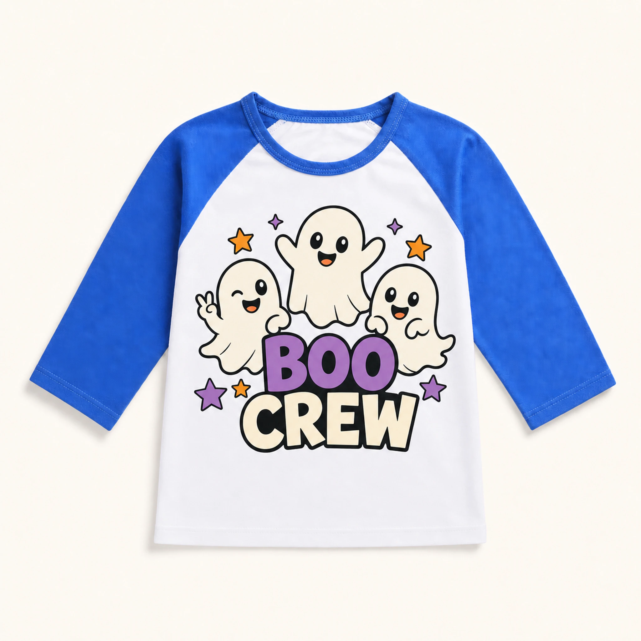Boo Crew Custom Kids Soft Three-Quarter-Sleeve Top — Alternate Style AI-rendered finished product