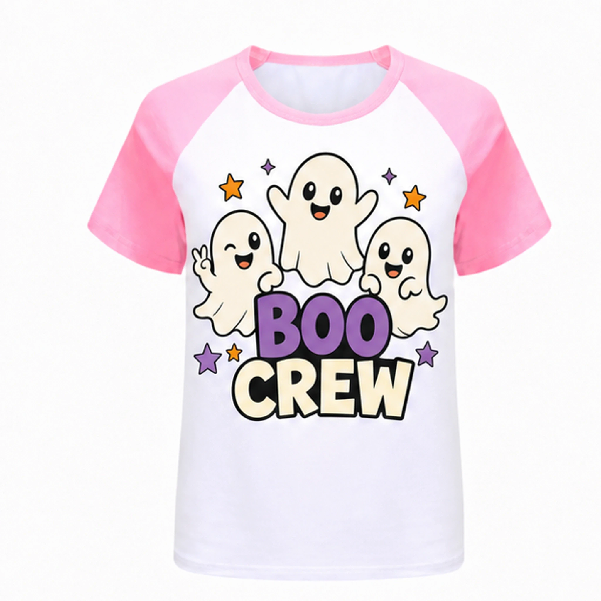 Pink · Short-Sleeve Style Custom Kids Soft Short-Sleeve Top with the Boo Crew design