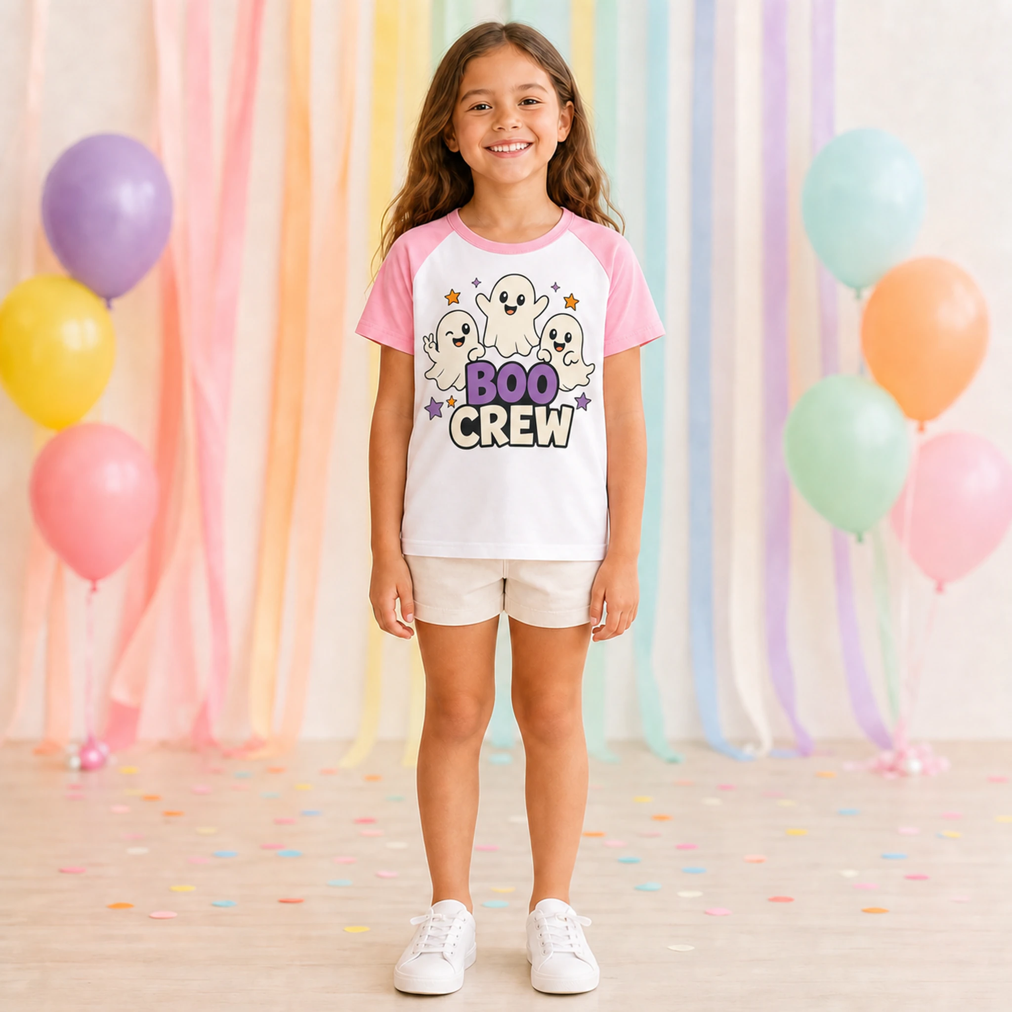 Boo Crew Custom Kids Soft Short-Sleeve Top shown in a styled lifestyle setting