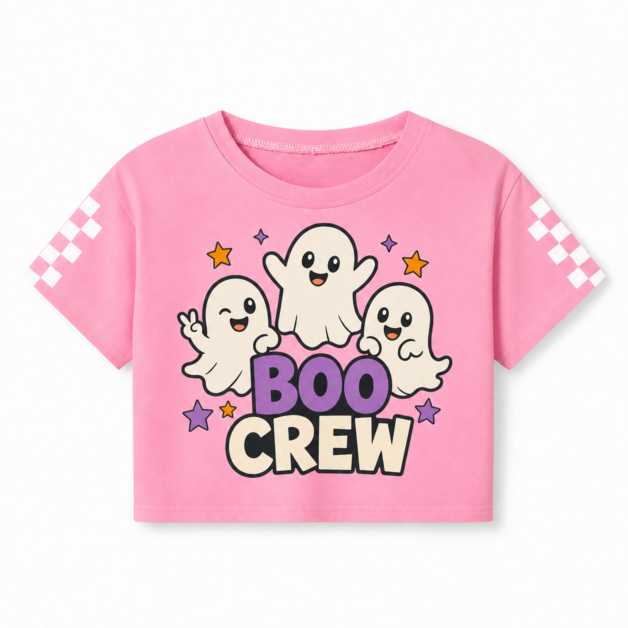 Boo Crew Custom Kids Checker-Sleeve Cropped Short-Sleeve Top AI-rendered finished product