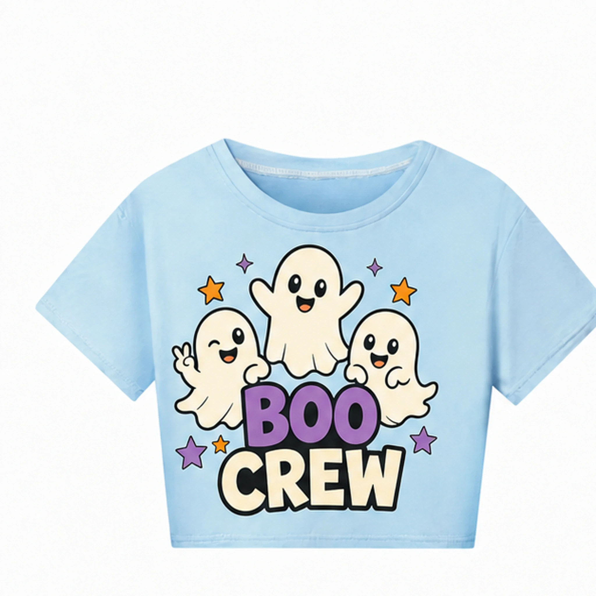 Light Blue Custom Kids Cropped Short-Sleeve Top with the Boo Crew design