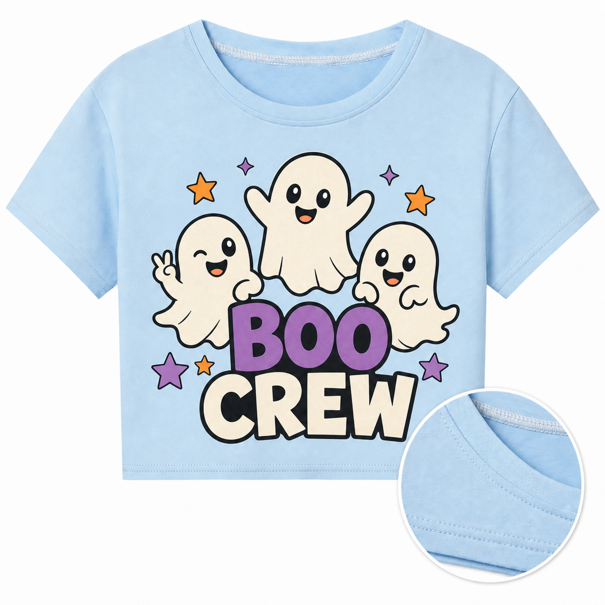 Boo Crew Custom Kids Cropped Short-Sleeve Top print, fabric, and construction details