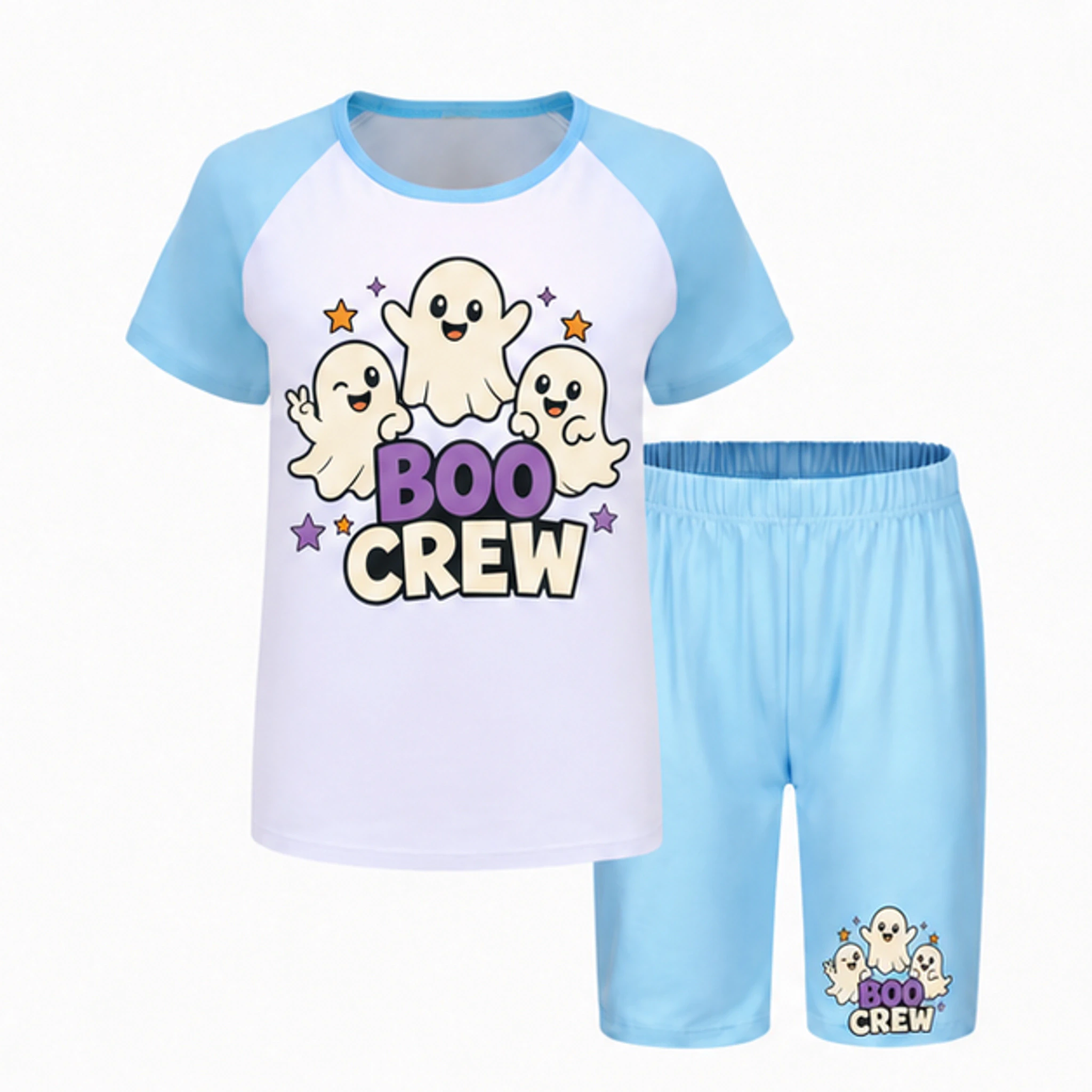 Light Blue Custom Kids Summer Sports Set with the Boo Crew design