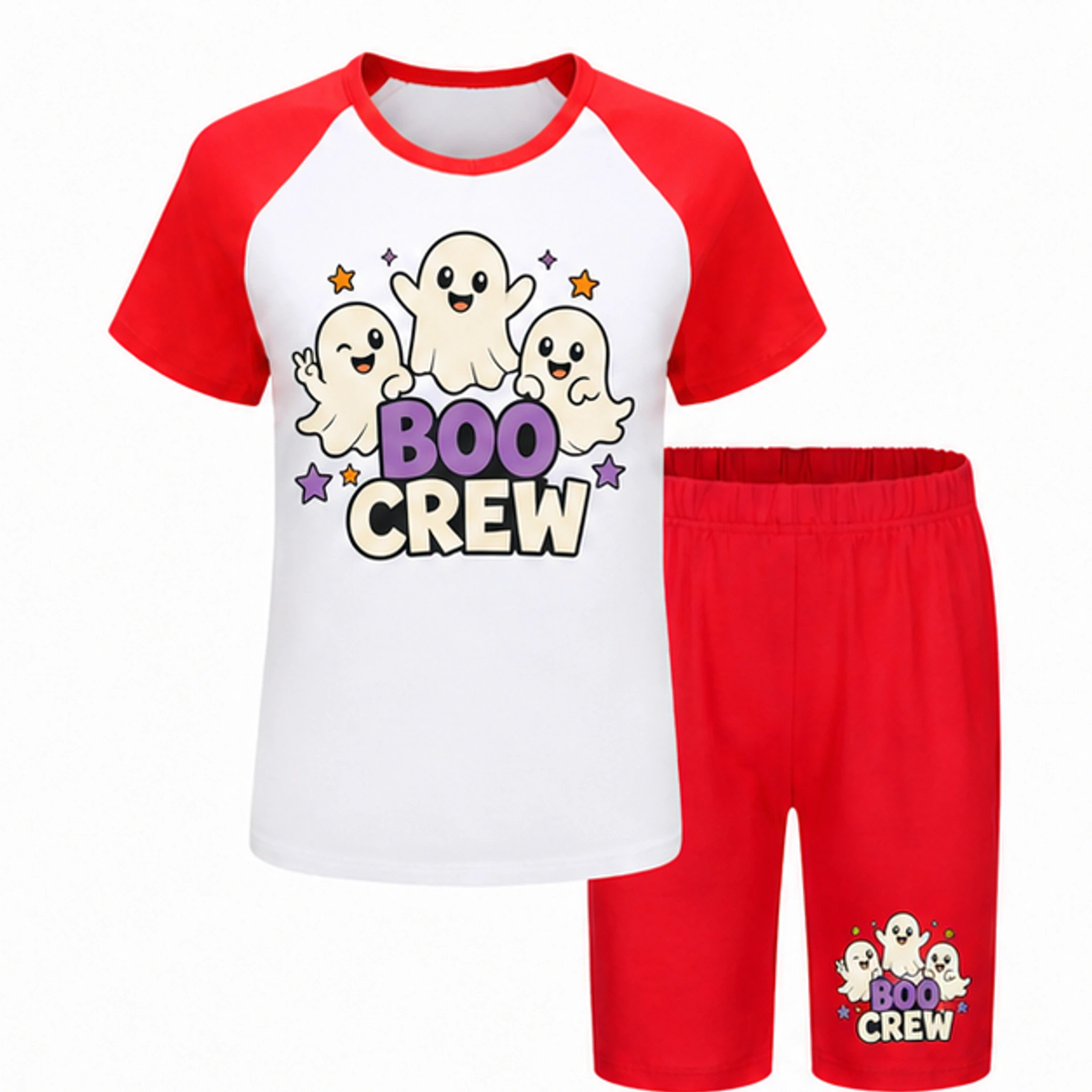 Red Custom Kids Summer Sports Set with the Boo Crew design