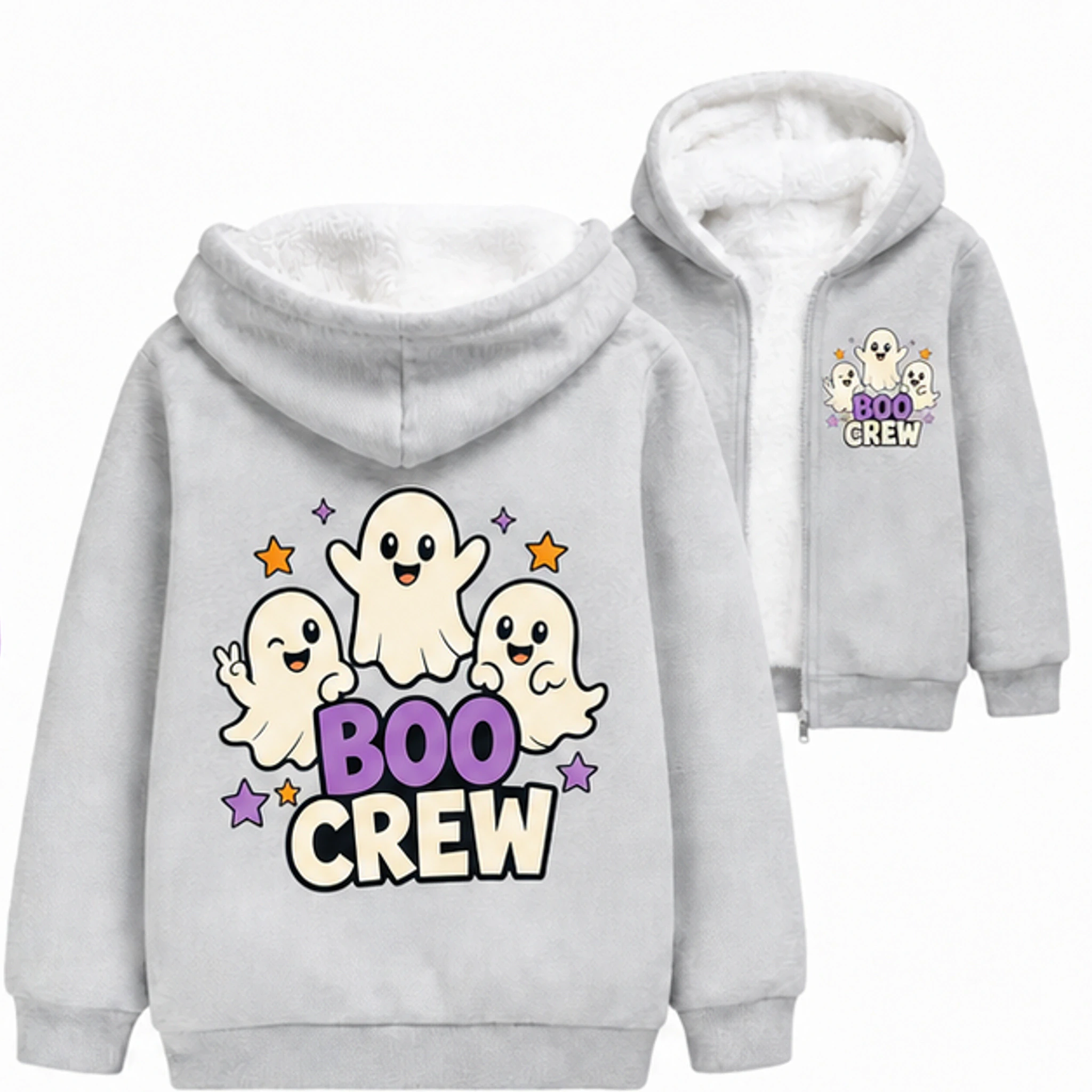 Gray Custom Kids Thick Zip Winter Jacket with the Boo Crew design