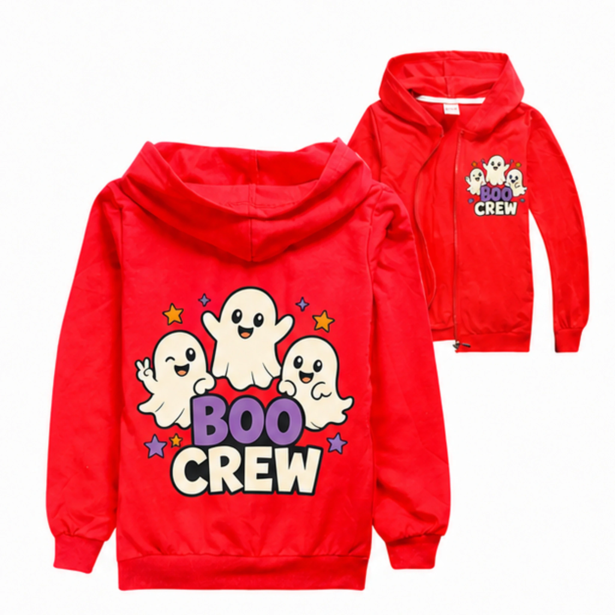 Red Custom Kids Zip-Up Cardigan Jacket with the Boo Crew design