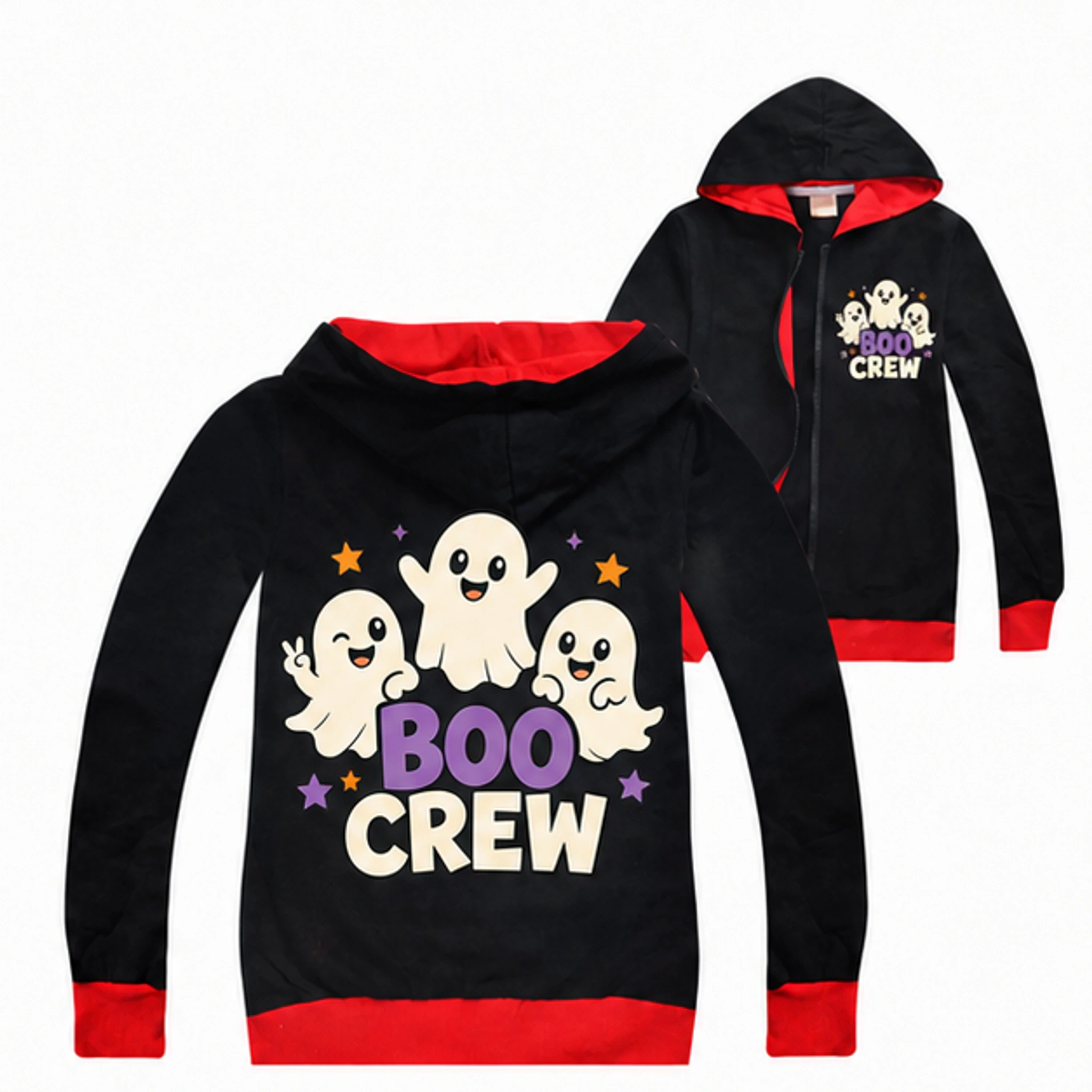 Black Custom Kids Zip-Up Cardigan Jacket with the Boo Crew design