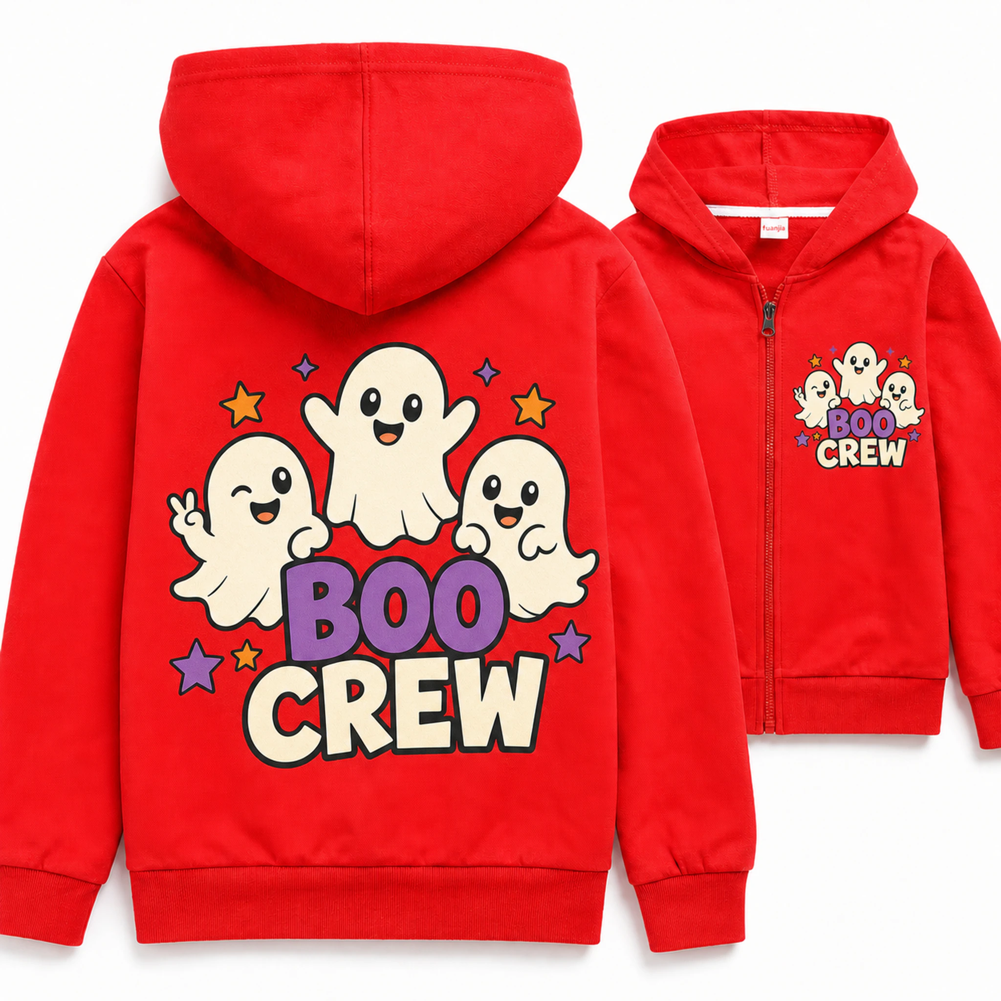 Boo Crew Custom Kids Zip-Up Cardigan Jacket print, fabric, and construction details