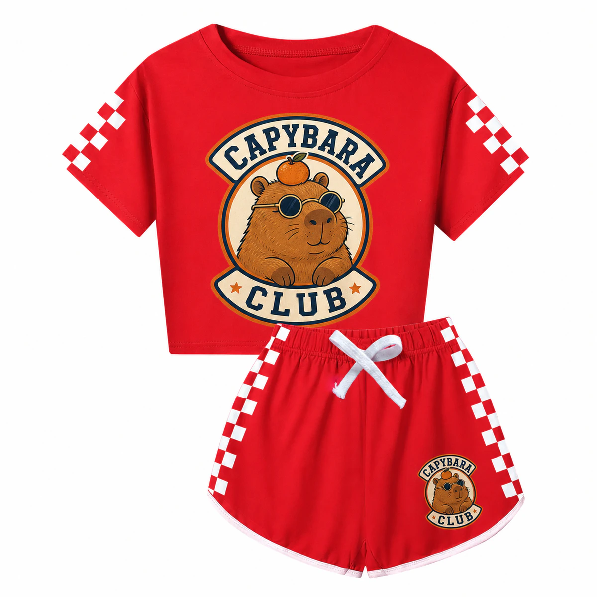 Capybara Club Family Checker Short-Sleeve Top and Shorts Set for Kids product preview