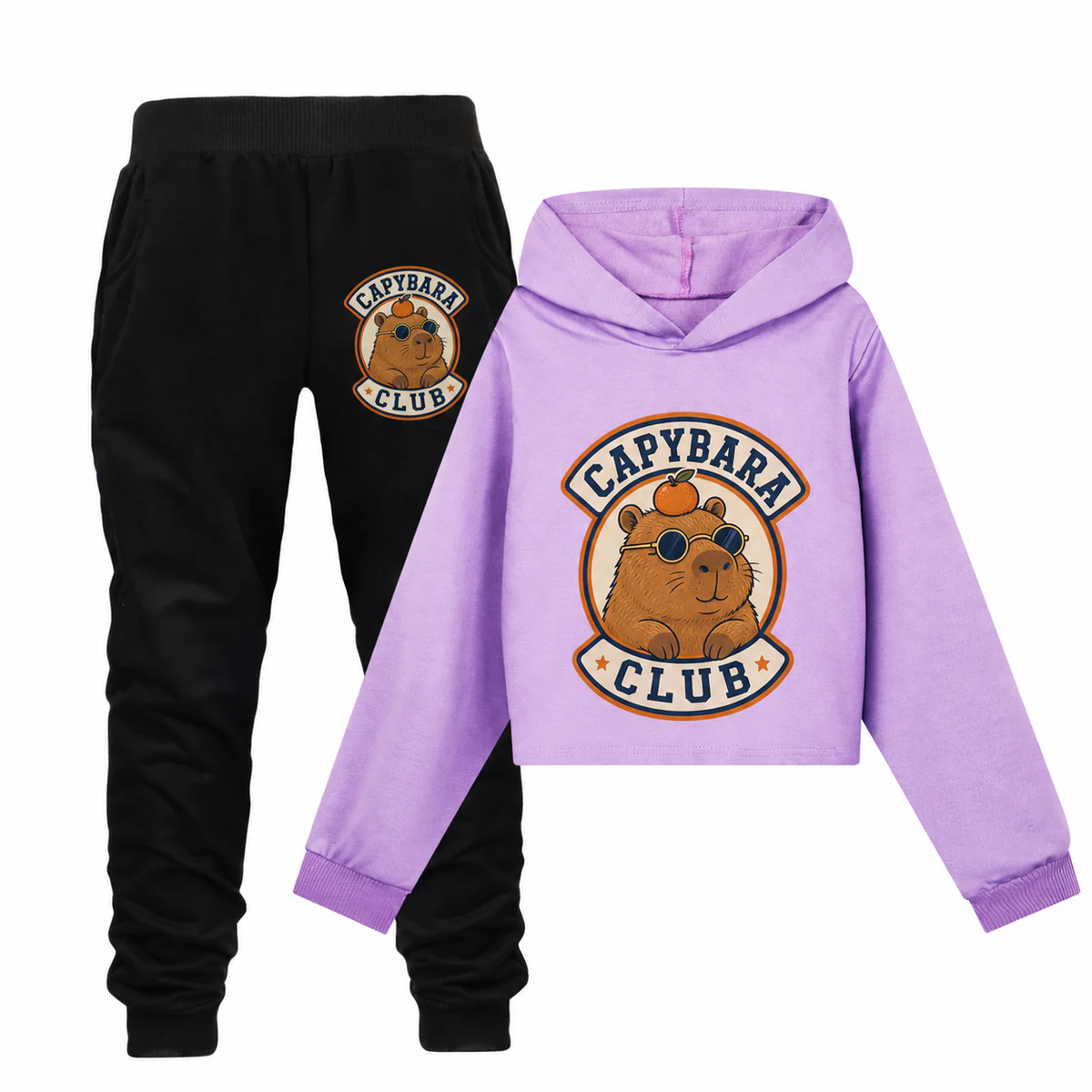 Capybara Club Girls Cropped Hoodie and Pants Set for Kids product preview