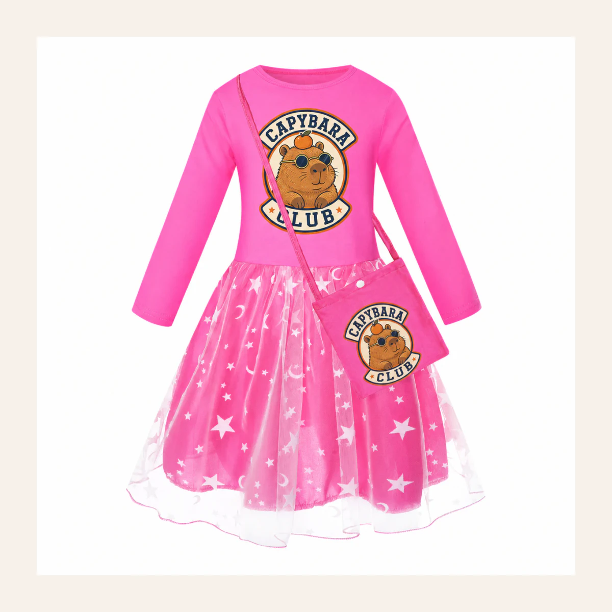 Capybara Club Custom Girls Long Tulle and Star Skirt Styles with Bag AI-rendered from the exact blank product, shown in an alternate clean ecommerce presentation