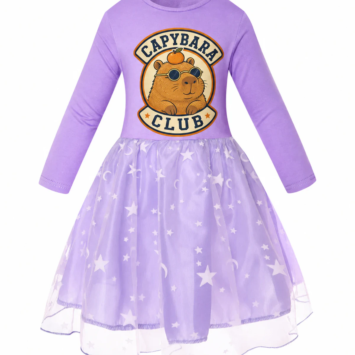 Capybara Club Custom Girls Long Tulle and Star Skirt Styles AI-rendered from the exact blank product, showing integrated print and fabric detail