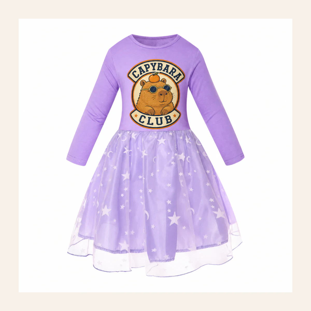 Capybara Club Custom Girls Long Tulle and Star Skirt Styles AI-rendered from the exact blank product, shown in an alternate clean ecommerce presentation