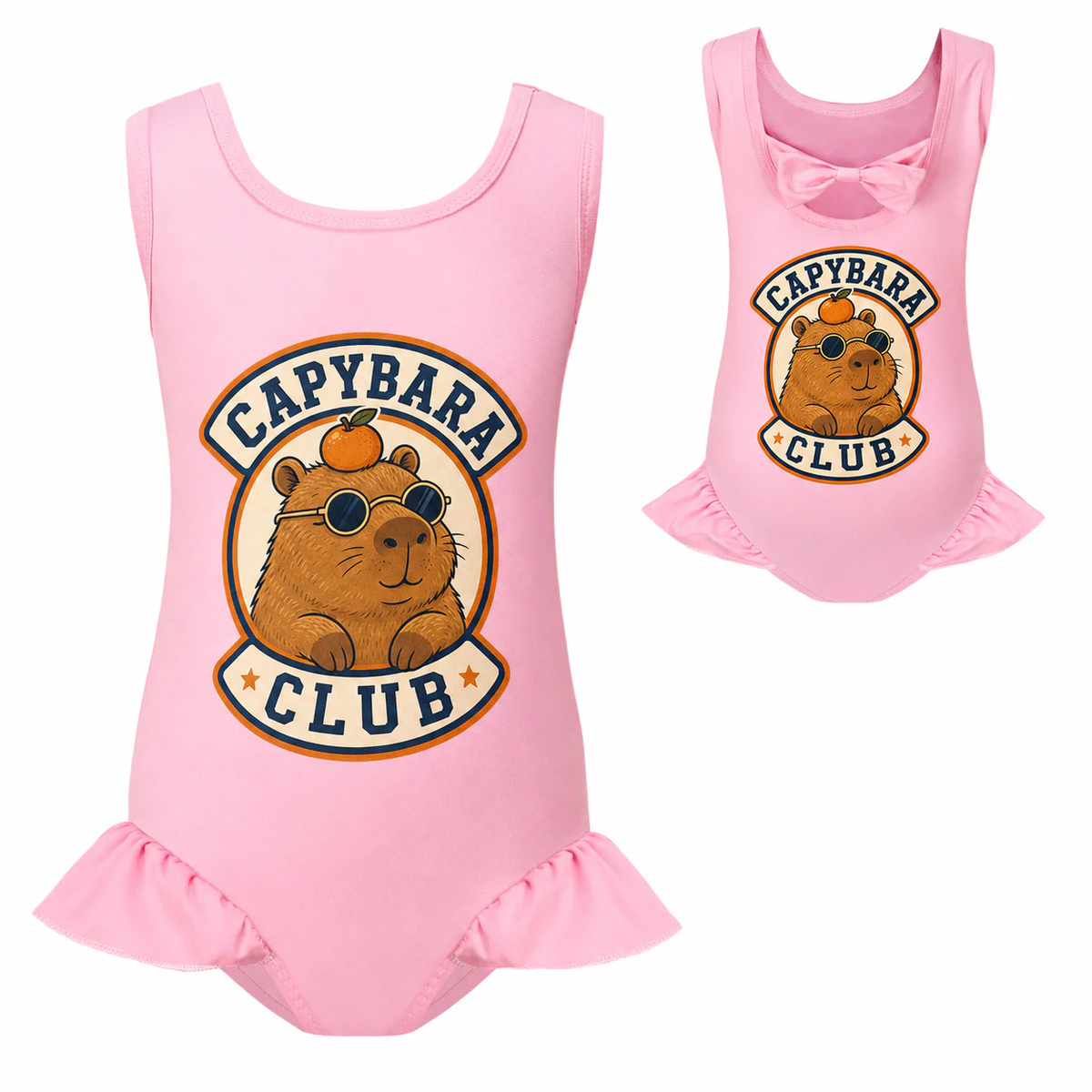 Capybara Club Girls Wide-Strap Bow-Back One-Piece Swimsuit for Kids product preview