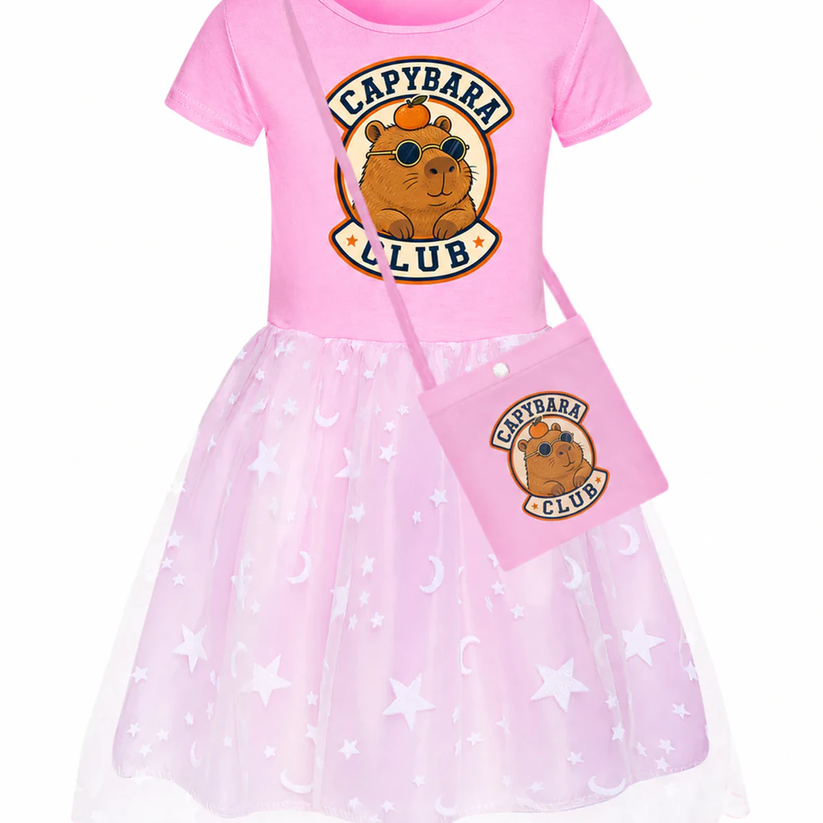Capybara Club Custom Girls Short Skirt Styles with Bag AI-rendered from the exact blank product, showing integrated print and fabric detail