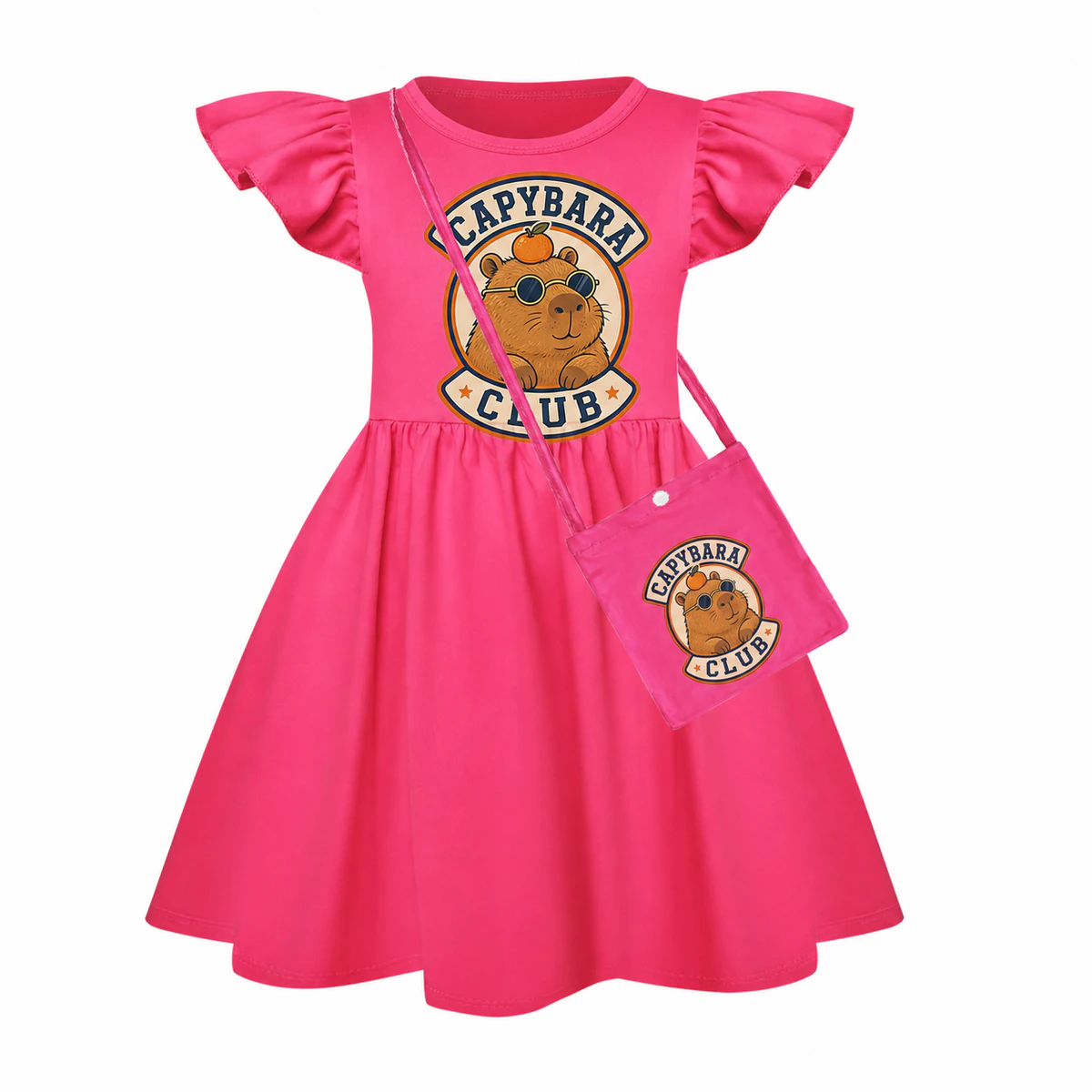 Capybara Club Girls Short-Sleeve Sleep Dress with Crossbody Bag for Kids product preview