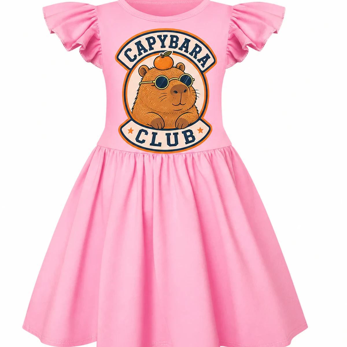 Capybara Club Custom Girls Short-Sleeve Sleep Dress with Matching Bag AI-rendered from the exact blank product, showing integrated print and fabric detail