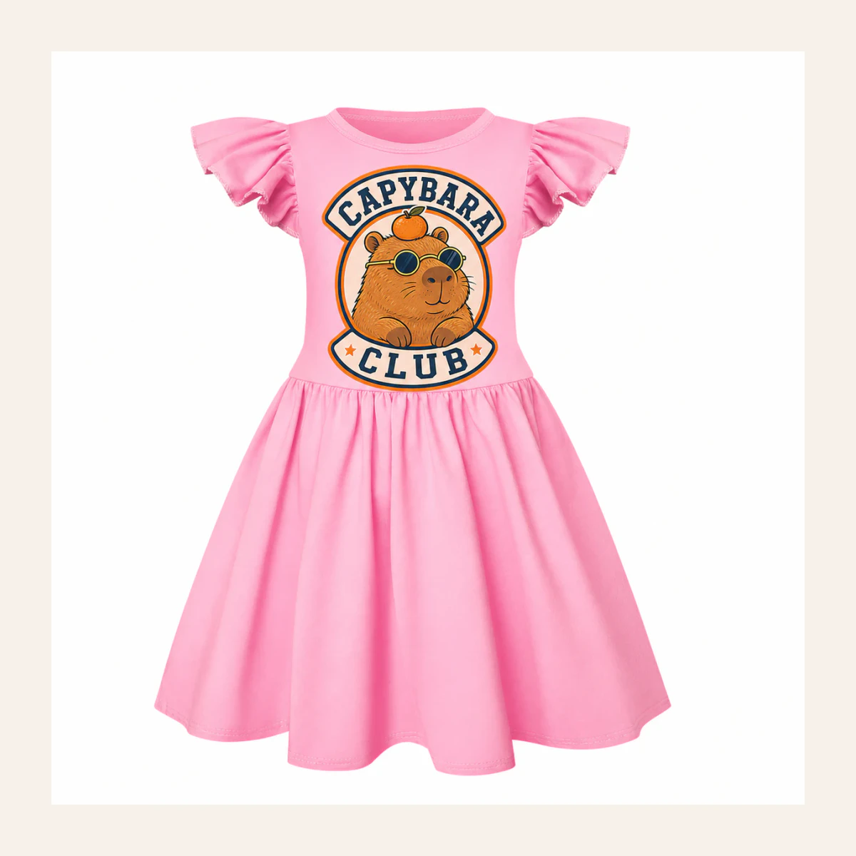 Capybara Club Custom Girls Short-Sleeve Sleep Dress with Matching Bag AI-rendered from the exact blank product, shown in an alternate clean ecommerce presentation